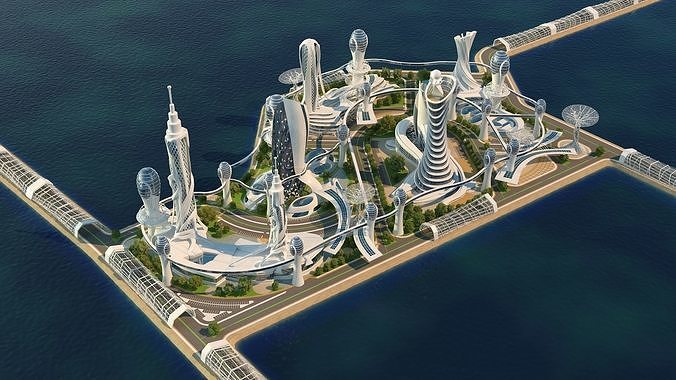 3 Full Scenes - Future City Island - Bundle 3D Model Pack 7