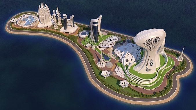 3 Full Scenes - Future City Island - Bundle 3D Model Pack 4