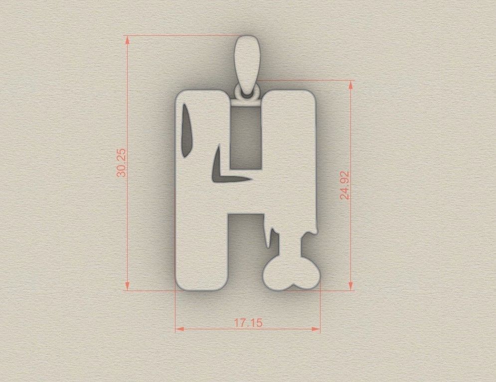 Model 959 H Zombie Initial Letter Alphabet Pendant 3D print model_5