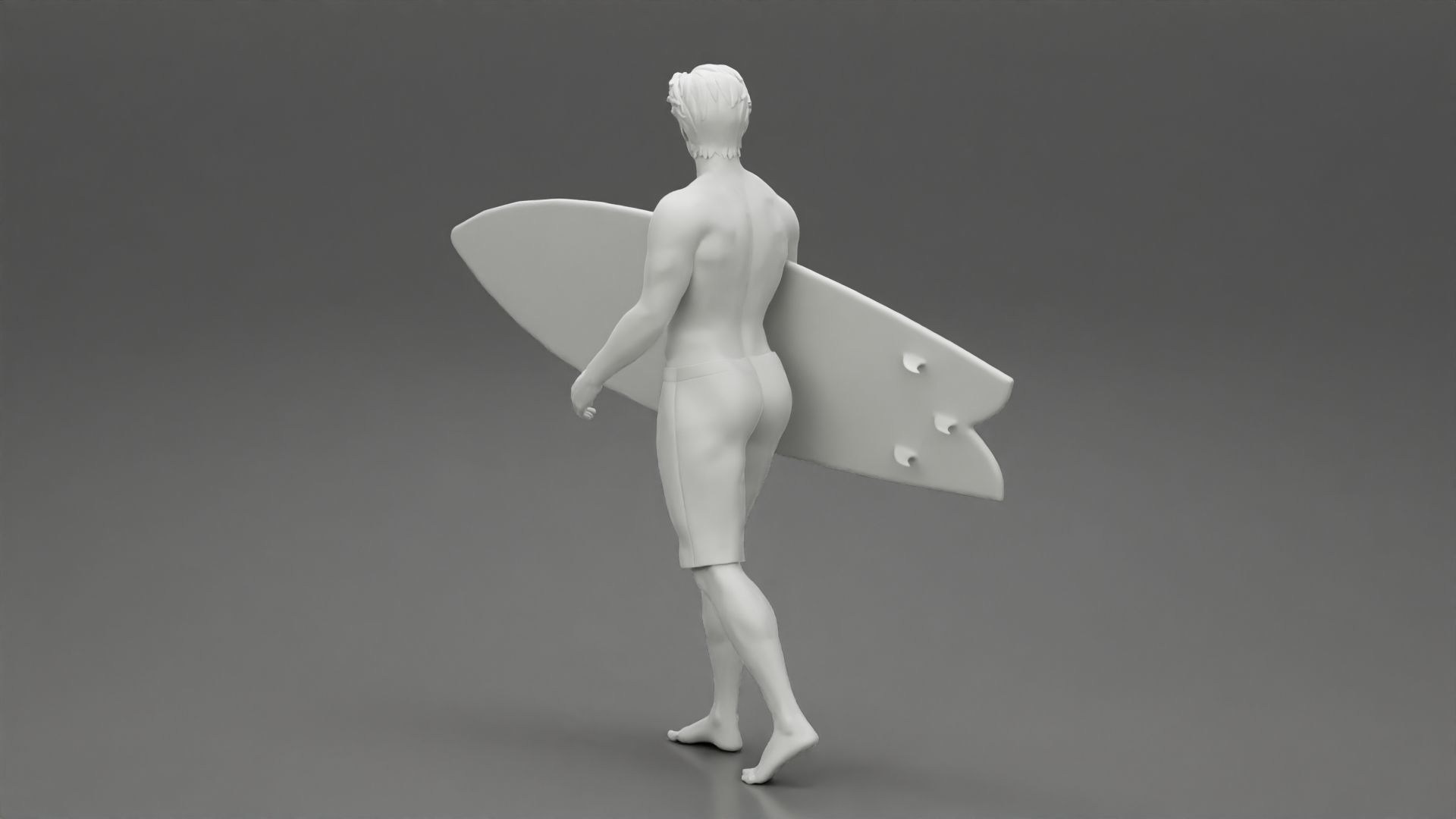 Young man holding surfboard walking on the sea 3D print model_9