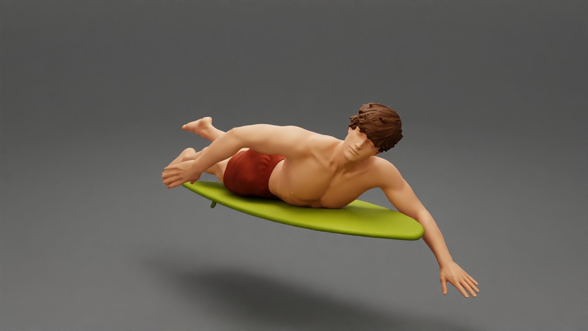 Surfer man paddling laying on surfboard riding the wave 3D print model_9