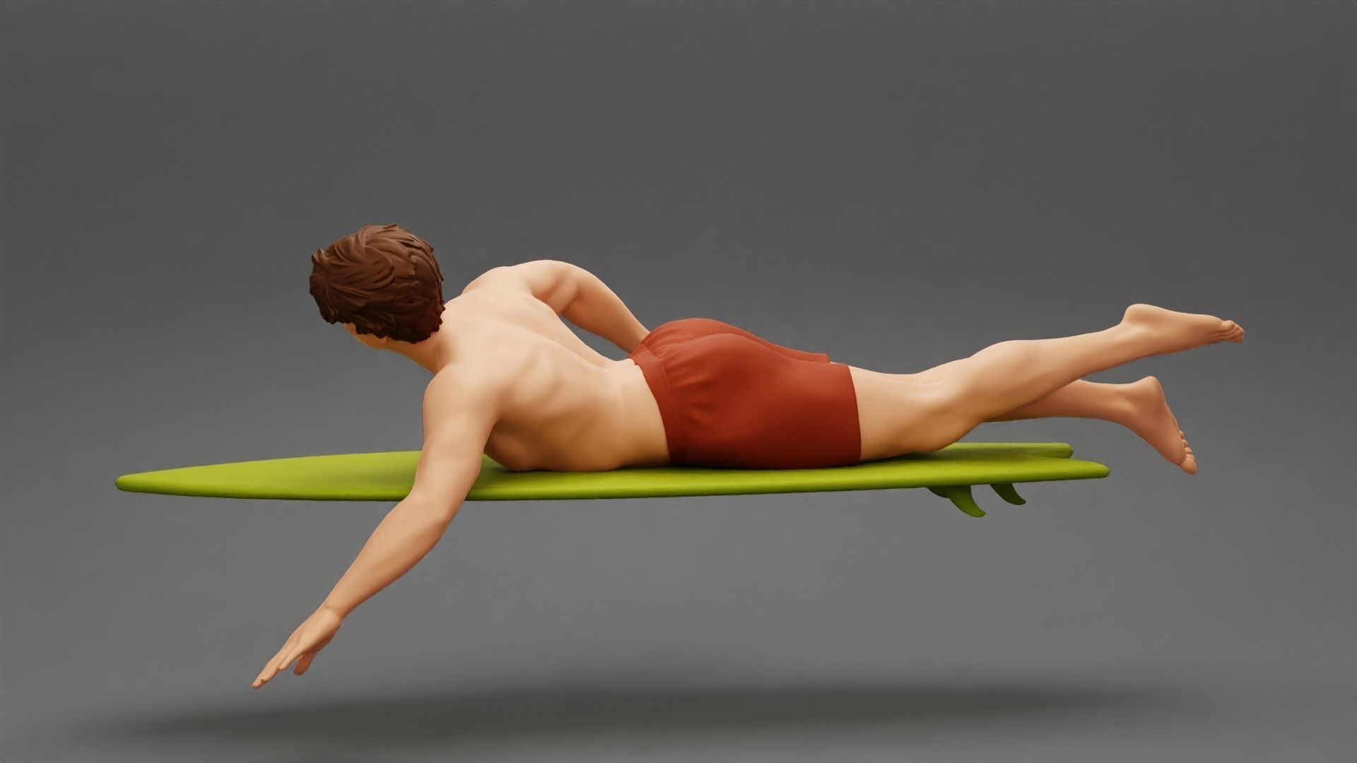 Surfer man paddling laying on surfboard riding the wave 3D print model_6