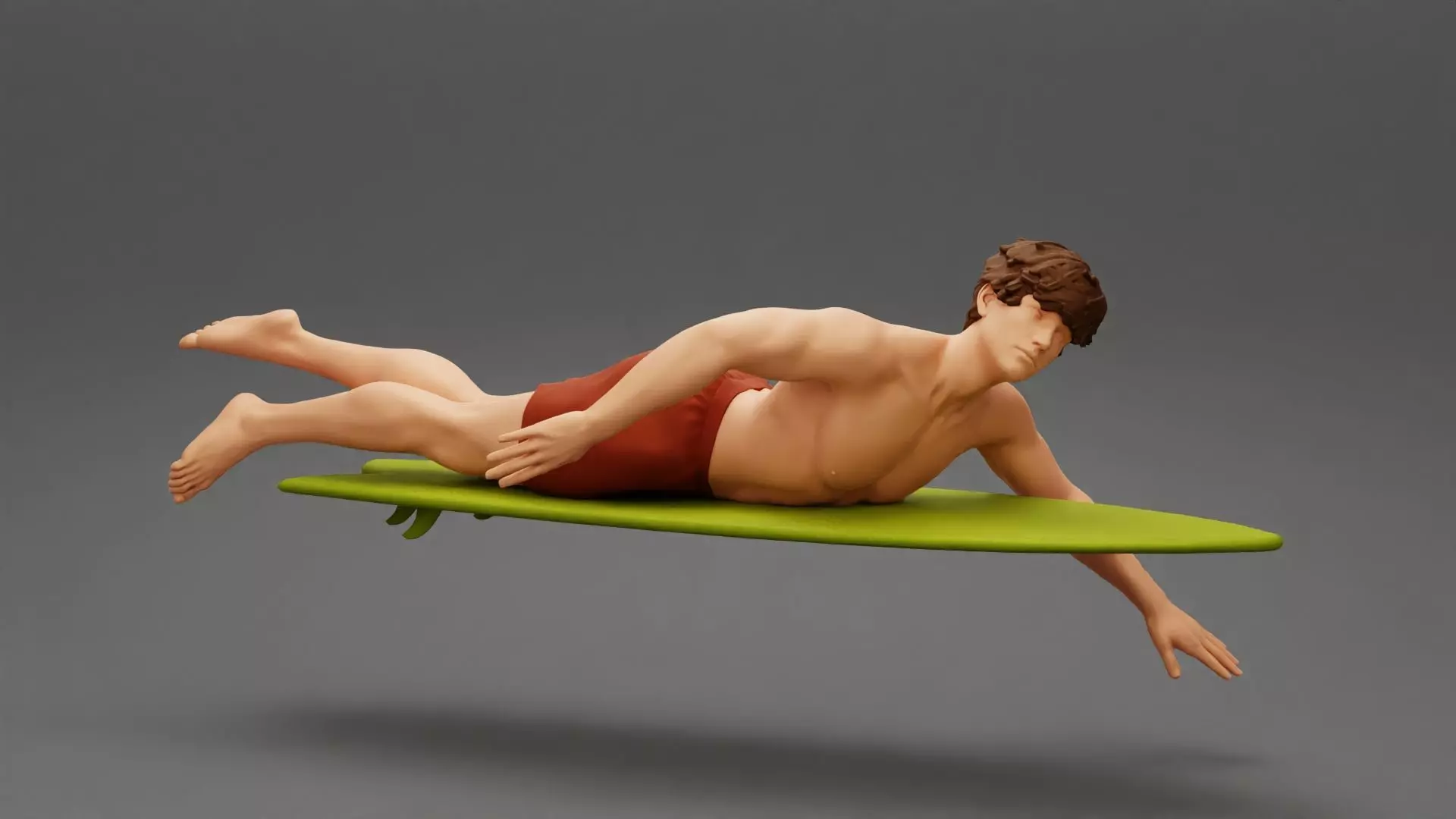 Surfer man paddling laying on surfboard riding the wave 3D print model_0