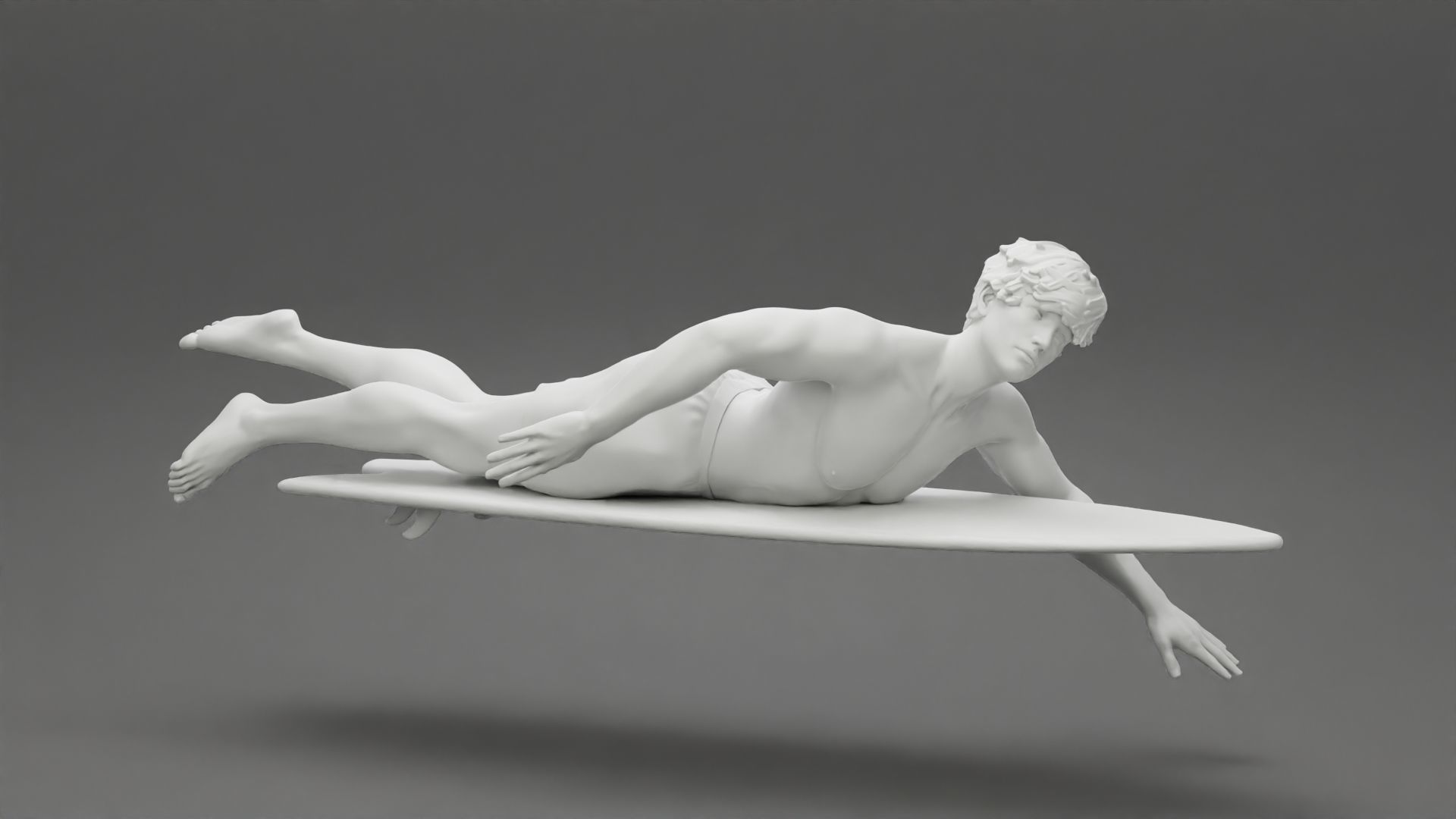 Surfer man paddling laying on surfboard riding the wave 3D print model_10
