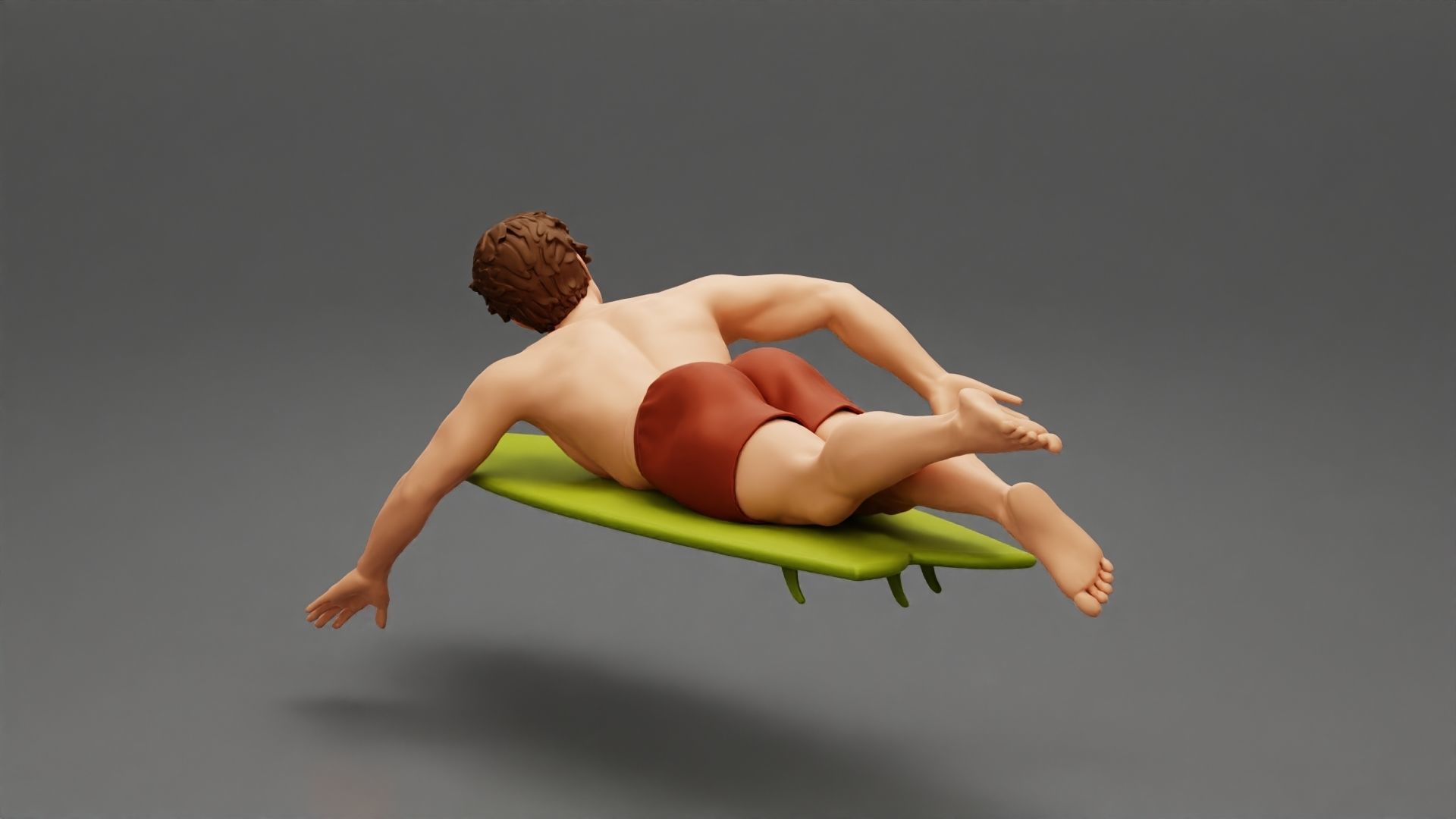 Surfer man paddling laying on surfboard riding the wave 3D print model_4
