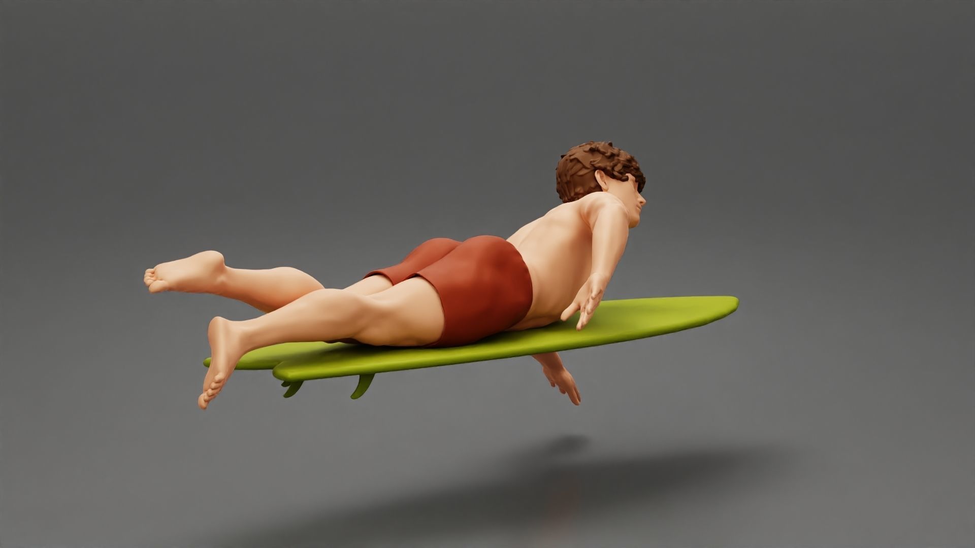 Surfer man paddling laying on surfboard riding the wave 3D print model_2