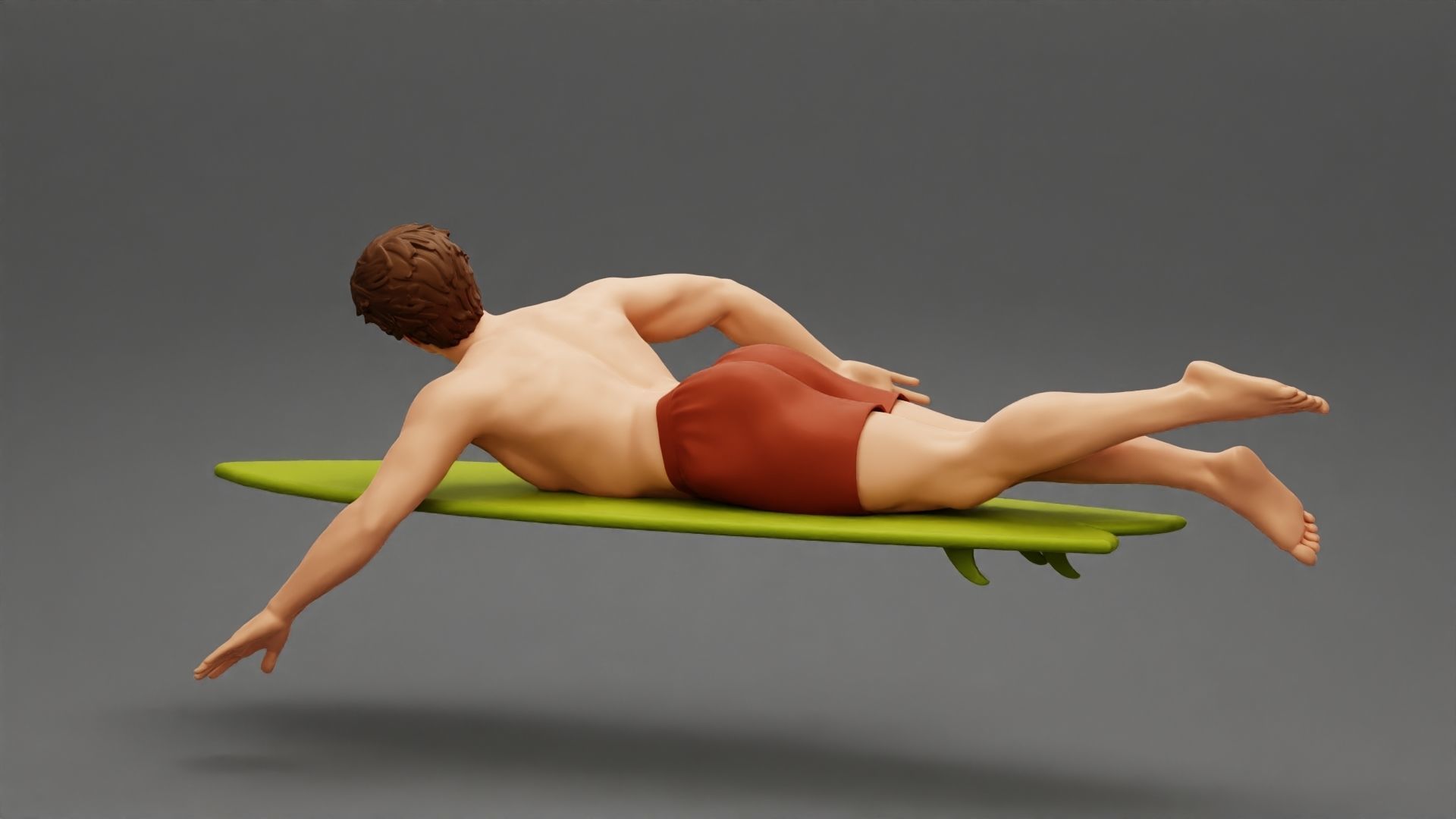 Surfer man paddling laying on surfboard riding the wave 3D print model_5