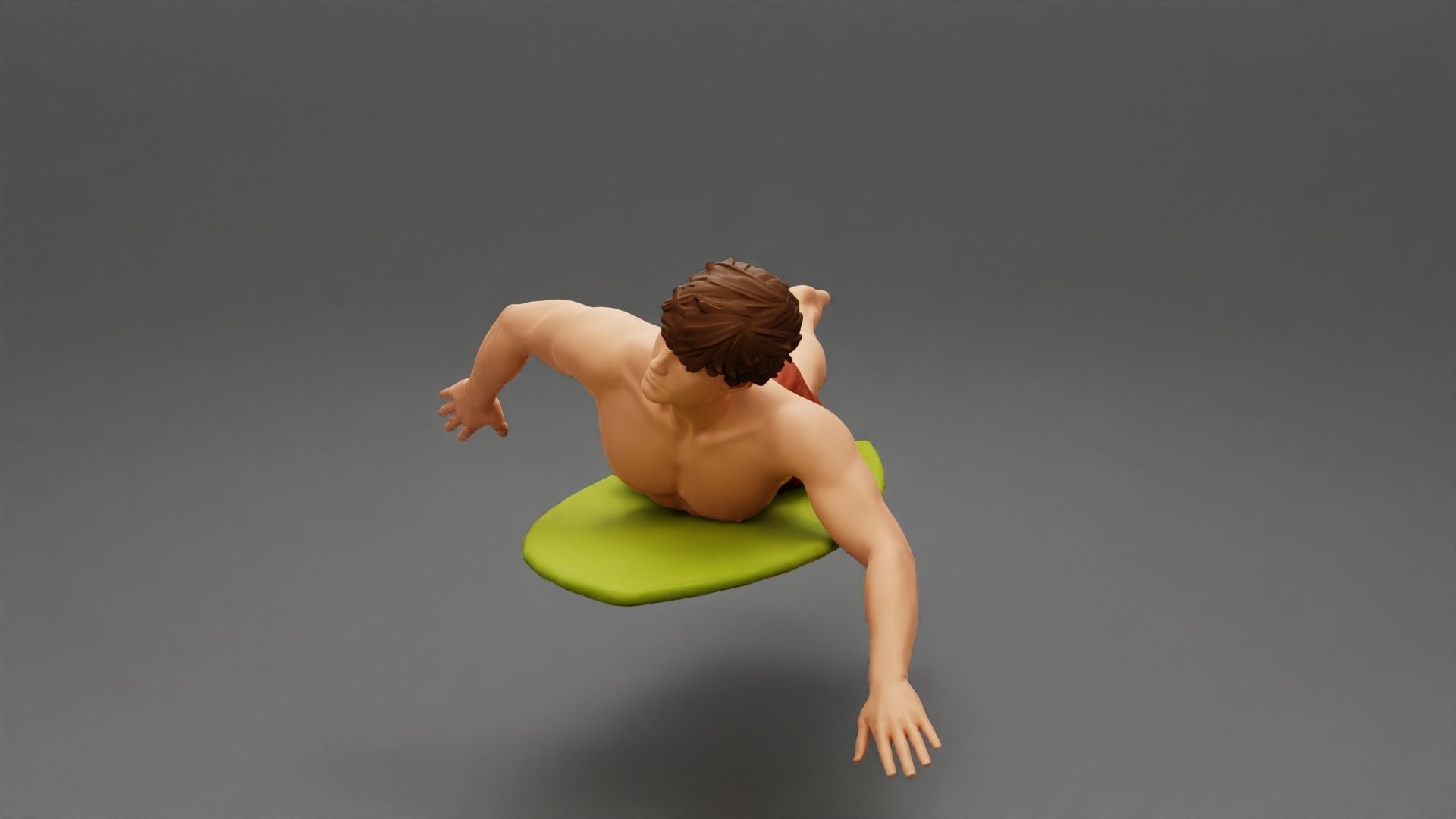 Surfer man paddling laying on surfboard riding the wave 3D print model_8