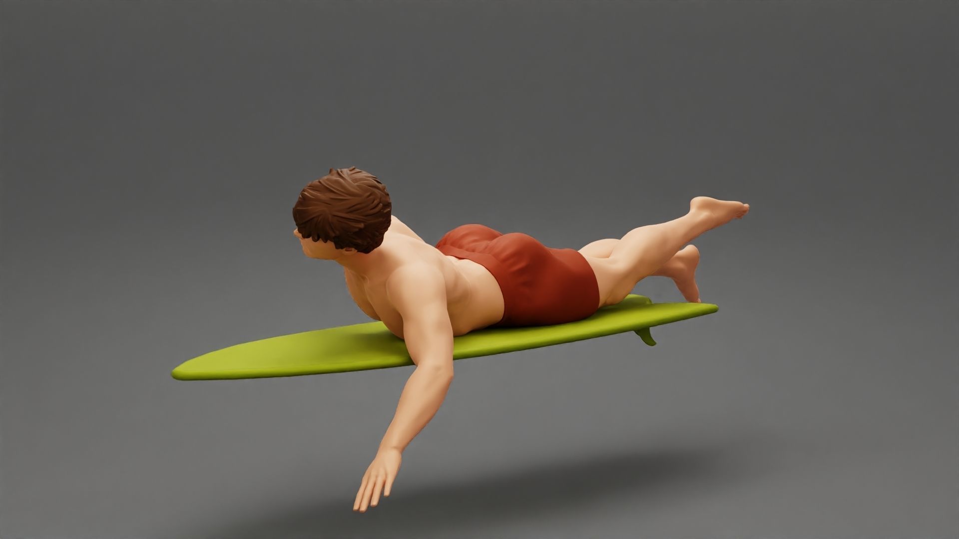 Surfer man paddling laying on surfboard riding the wave 3D print model_7
