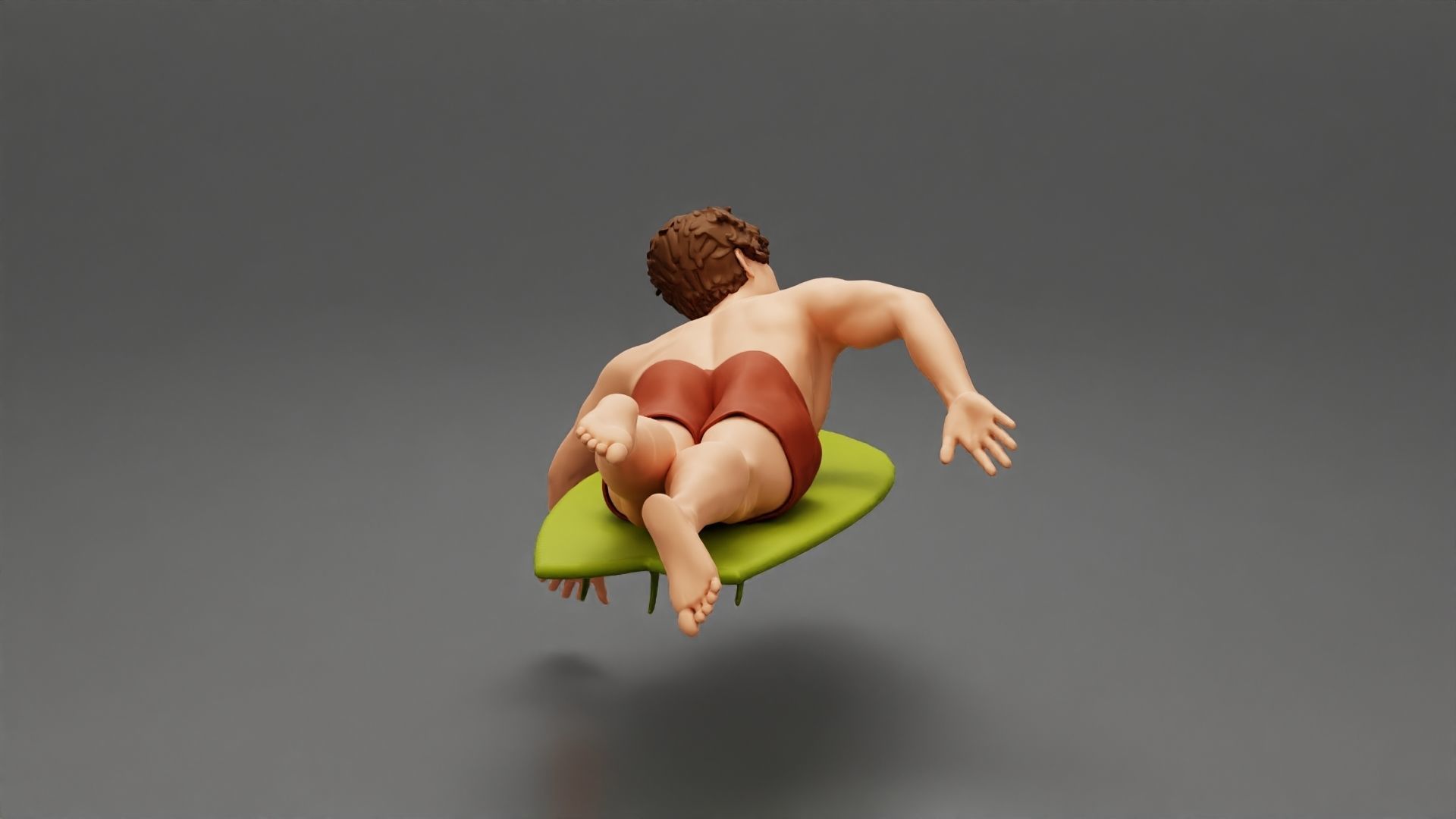 Surfer man paddling laying on surfboard riding the wave 3D print model_3