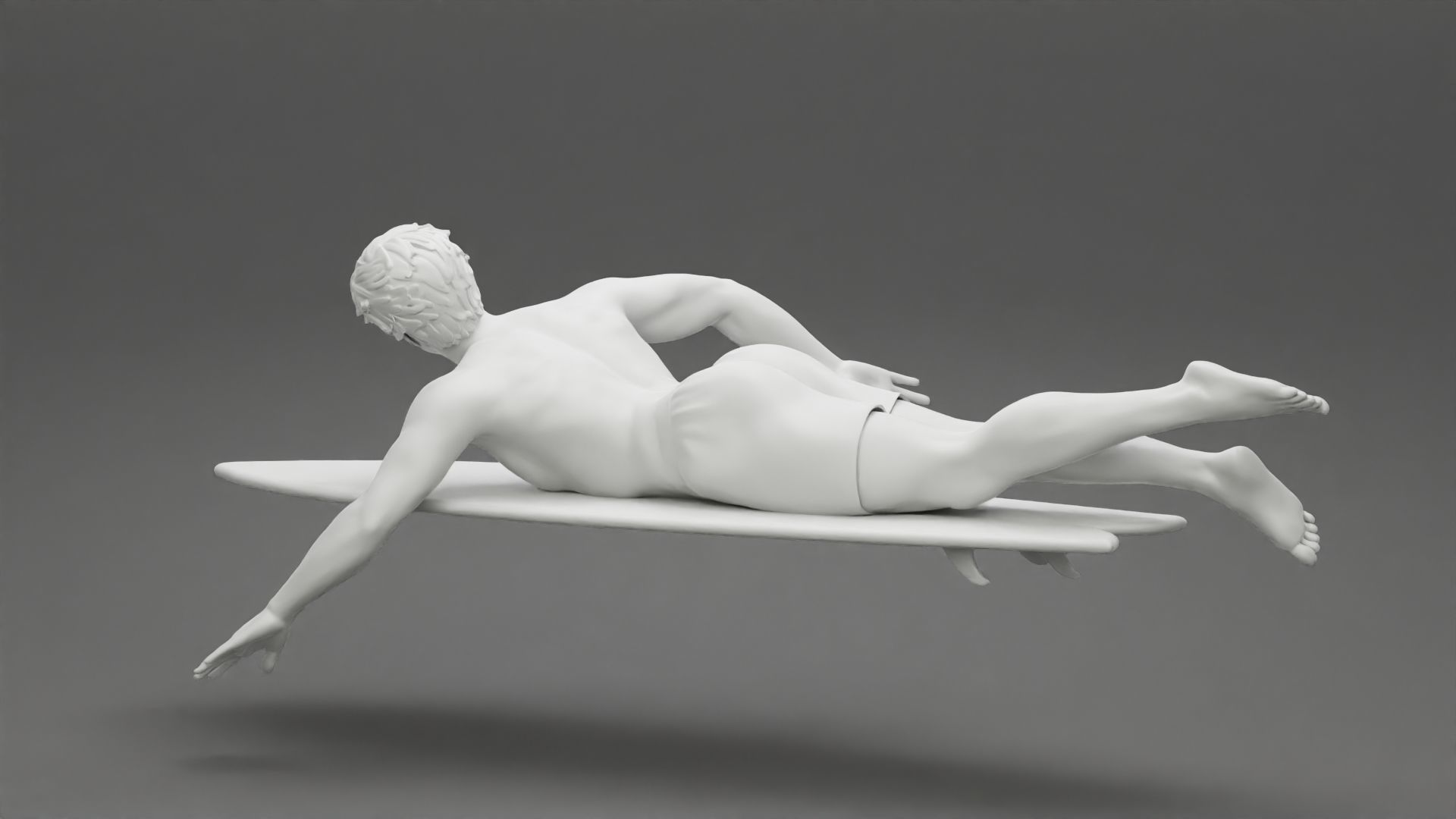 Surfer man paddling laying on surfboard riding the wave 3D print model_11