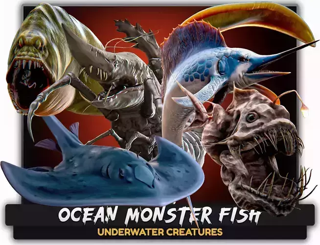 Ocean Monster Fish Pack - Fish low poly model - horror fish - 0 3D Model Collection