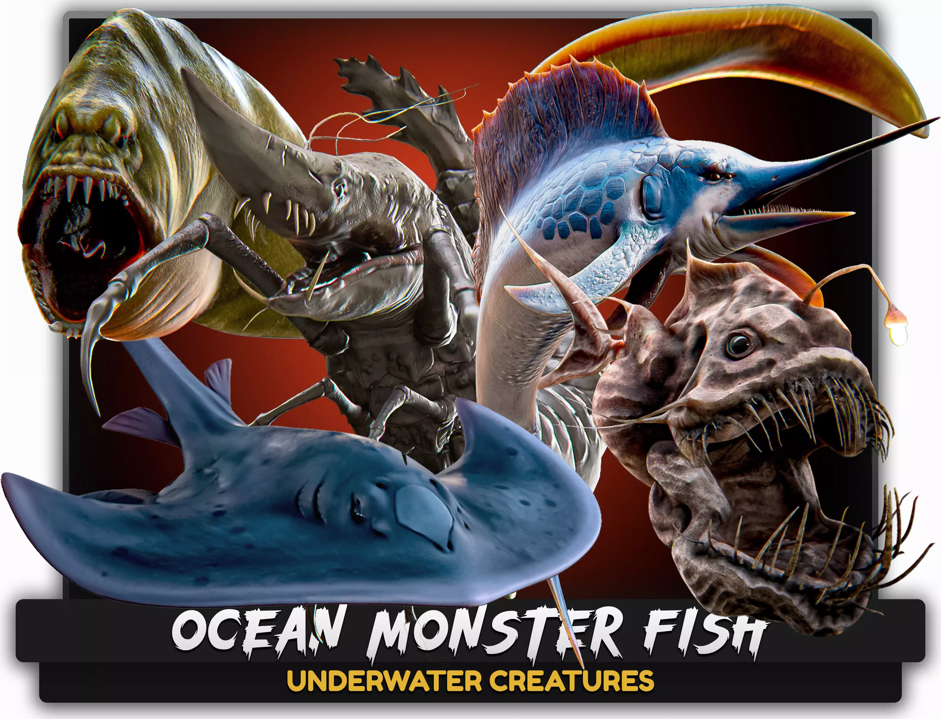 Ocean Monster Fish Pack - Fish low poly model - horror fish - 0 3D Model Collection_0