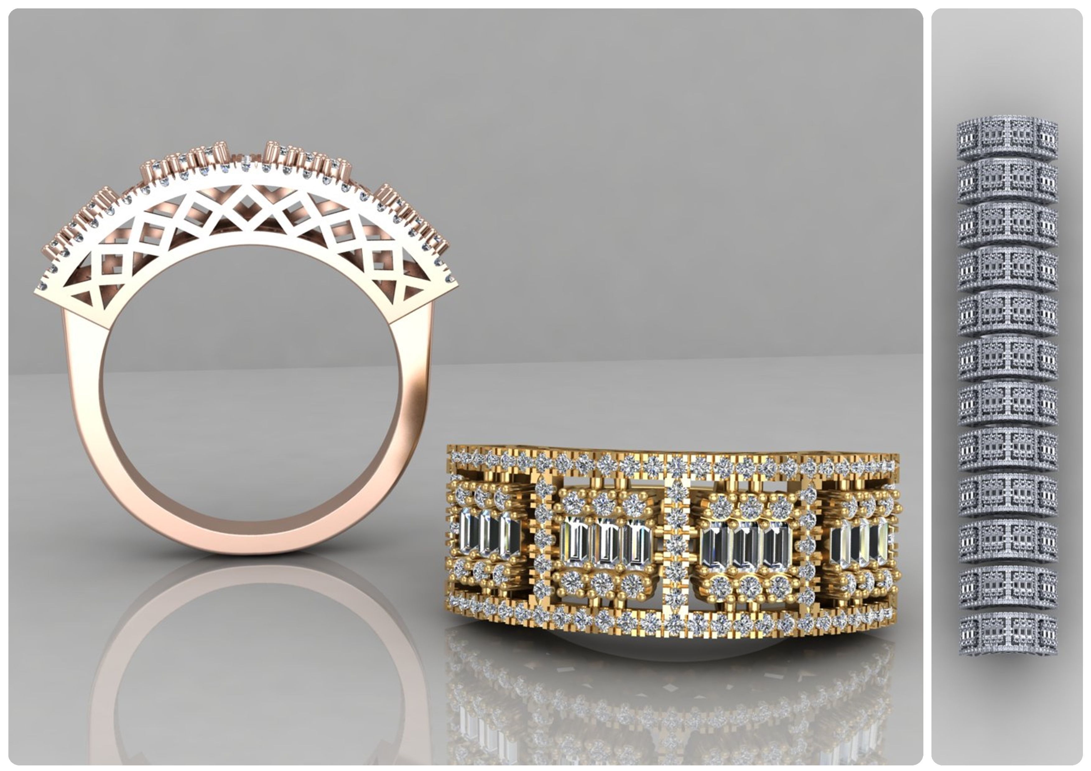 Pack of baguette rings 56-MWC 3D print model_2