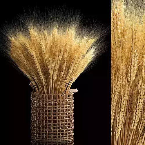 Decorative bouquet of ears of wheat in a wicker basket 285
