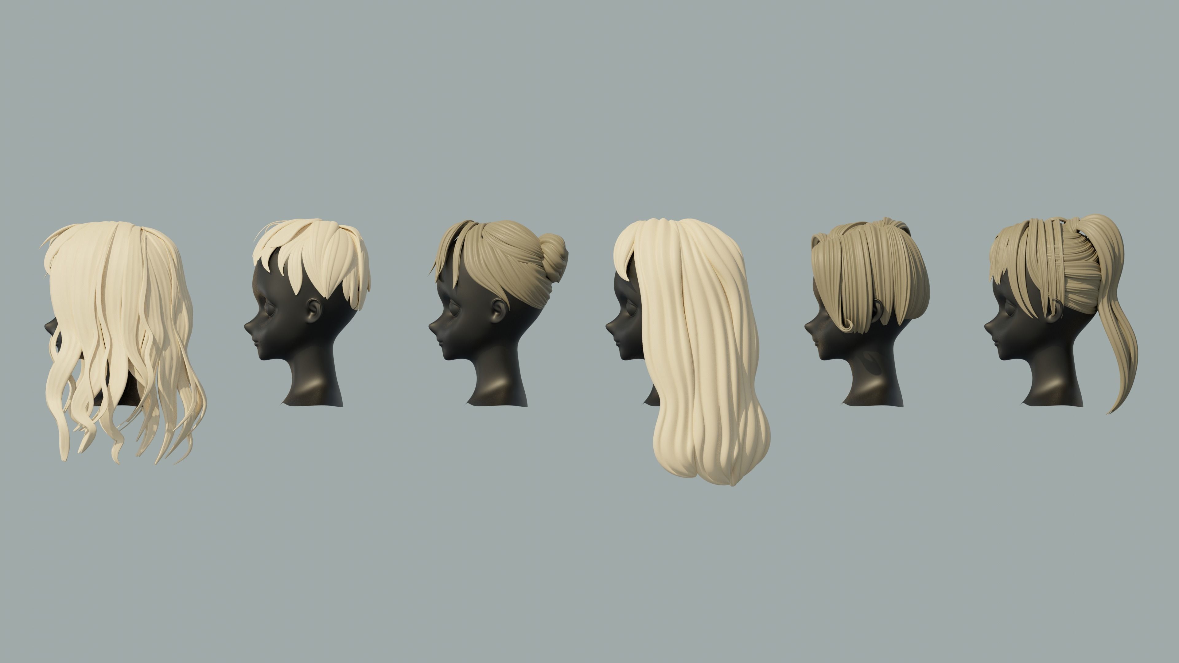Stylized Hair models 3D model_1