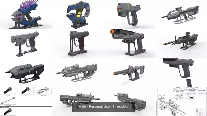 Halo  - Weapons Set - 11 Printable models - STL - Personal Use 3D Model Collection