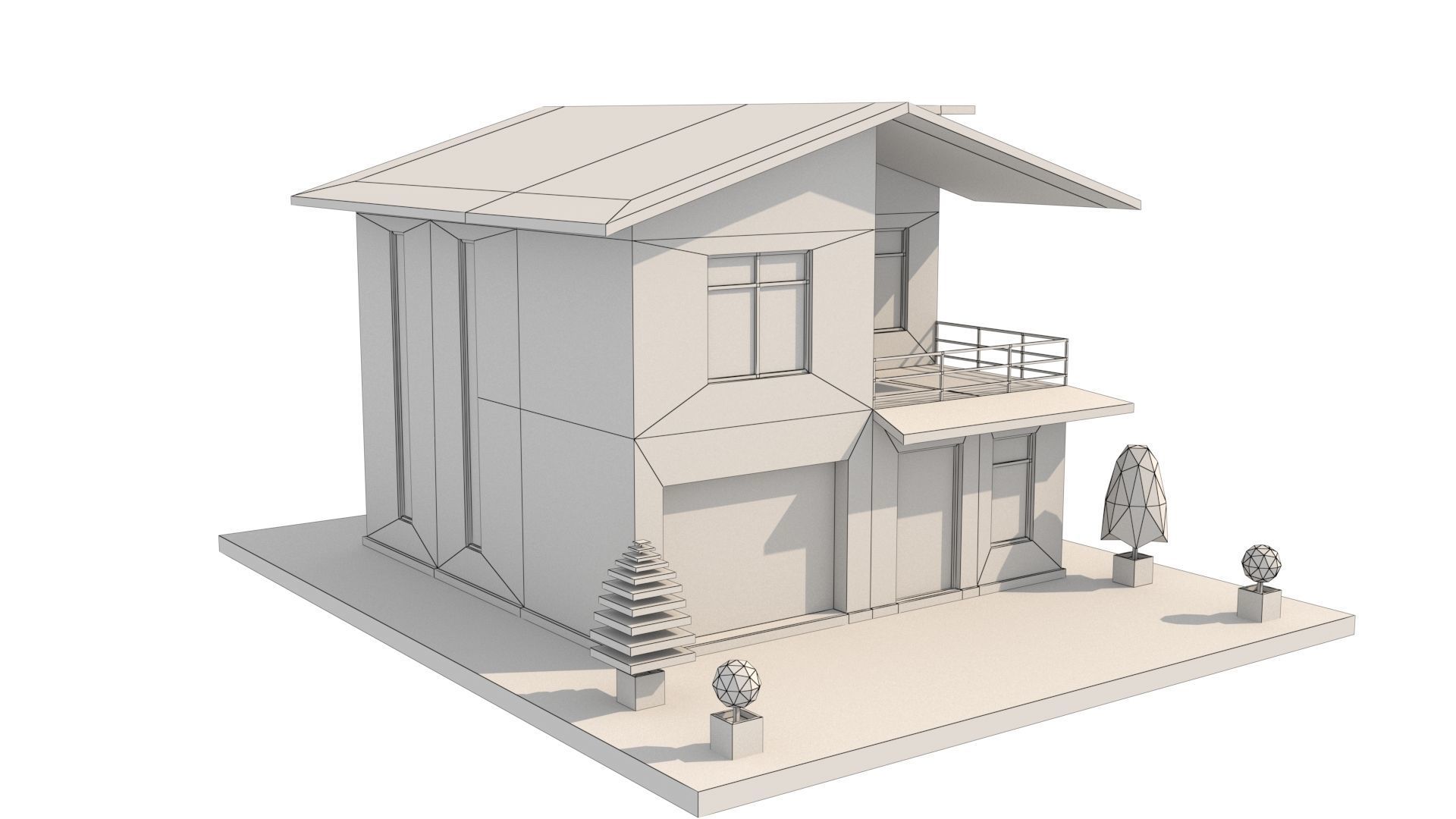 Modern House 04 Low-poly 3D model_11