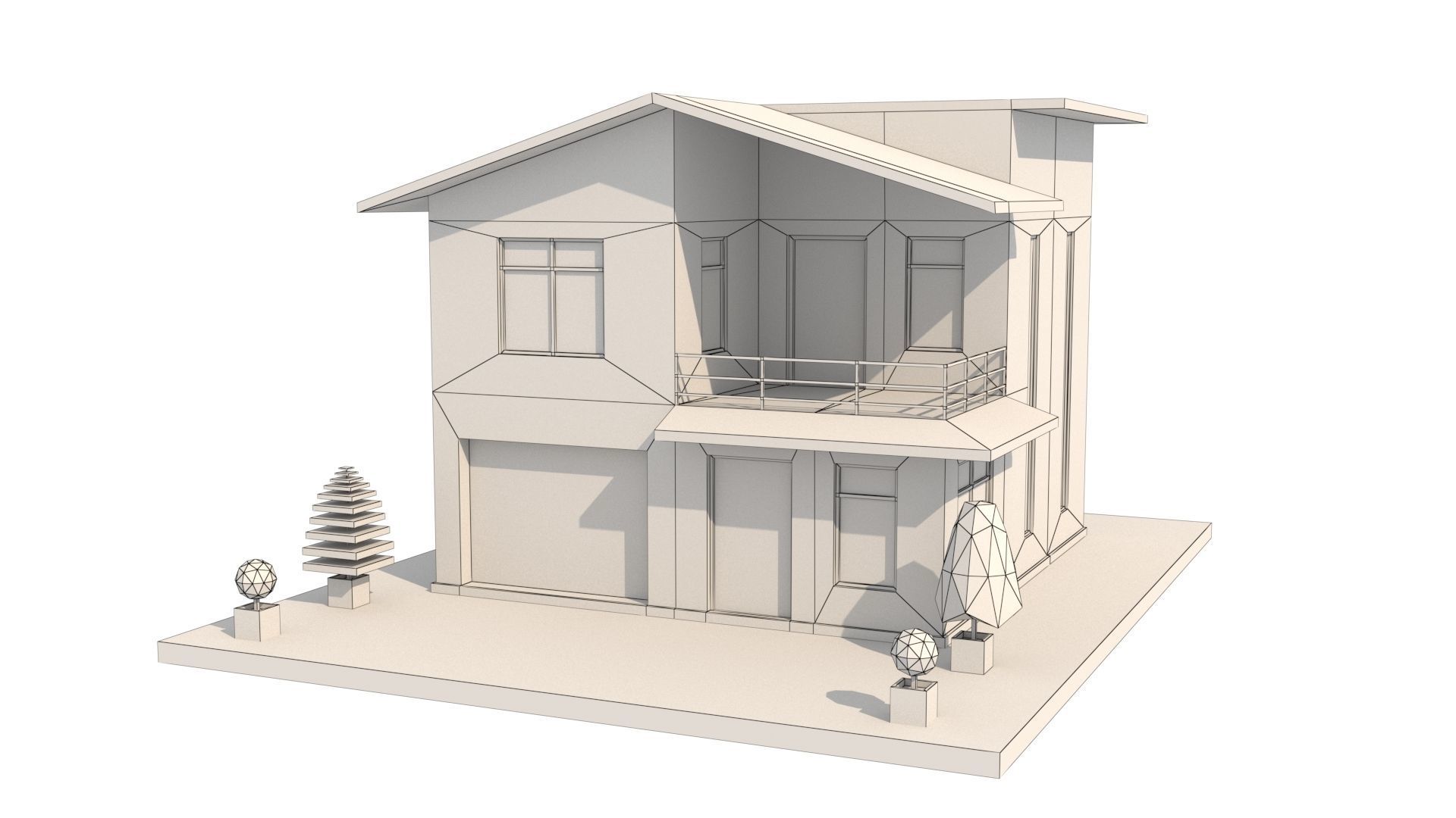 Modern House 04 Low-poly 3D model_10