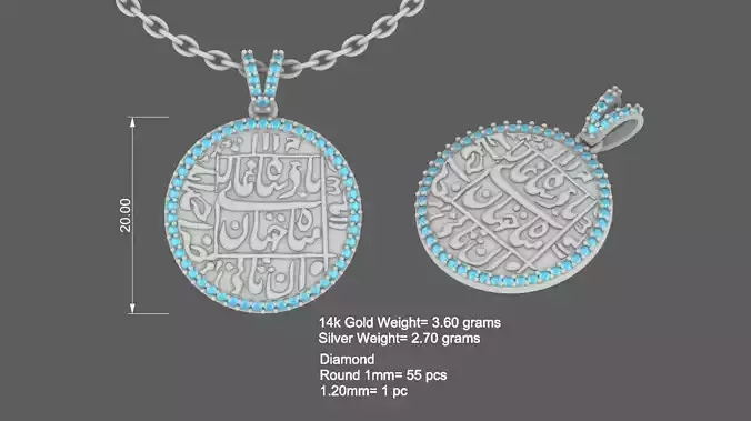 Mughal Arabic Diamond Pendant Design 3D print model