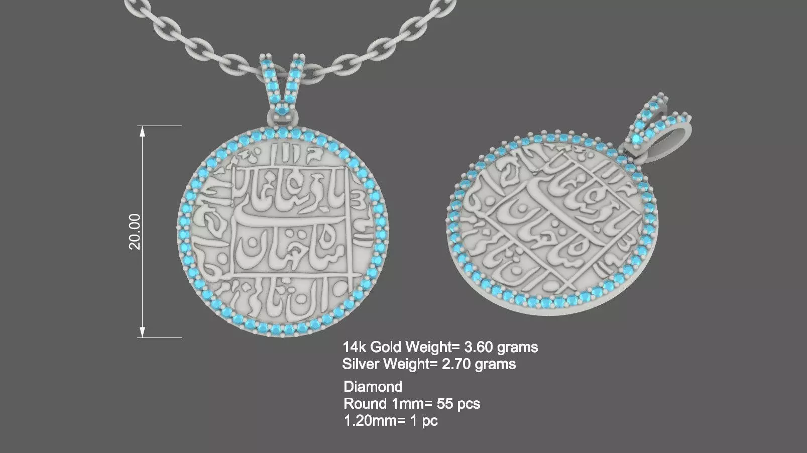 Mughal Arabic Diamond Pendant Design 3D print model_0