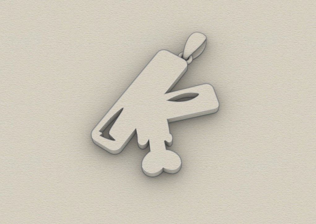Model 962 K Zombie Initial Letter Alphabet Pendant 3D print model_8
