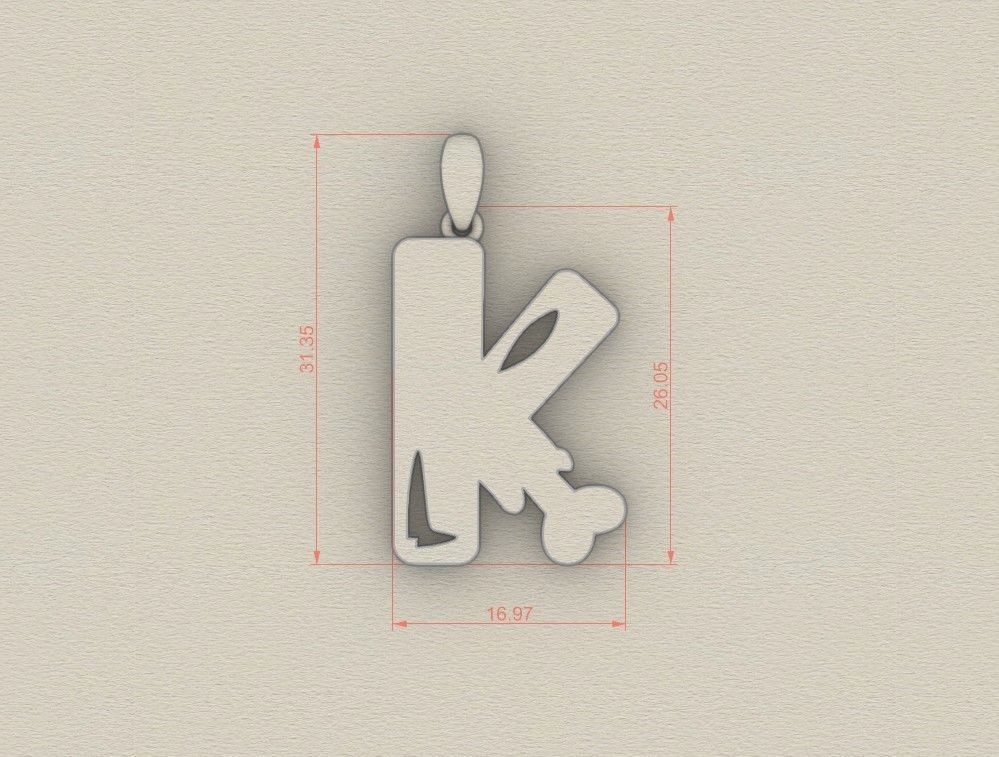 Model 962 K Zombie Initial Letter Alphabet Pendant 3D print model_5