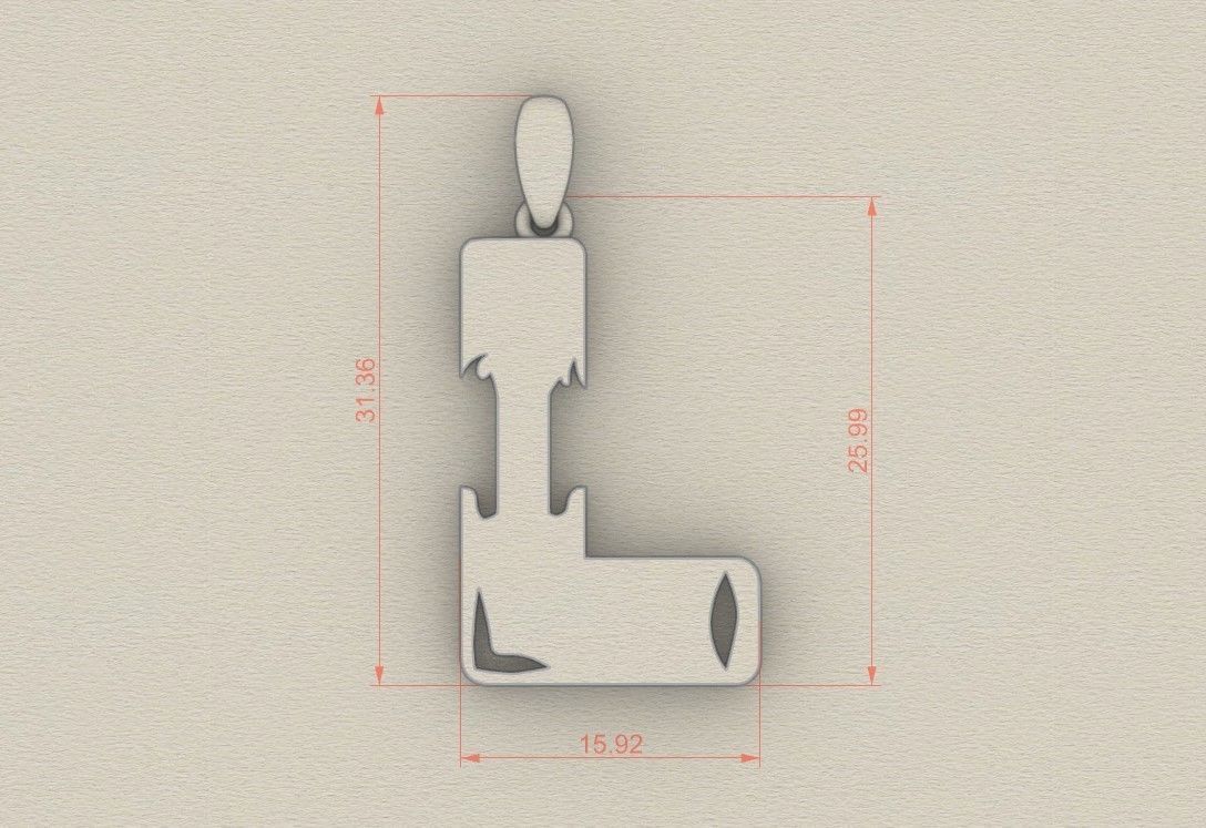 Model 963 L Zombie Initial Letter Alphabet Pendant 3D print model_5