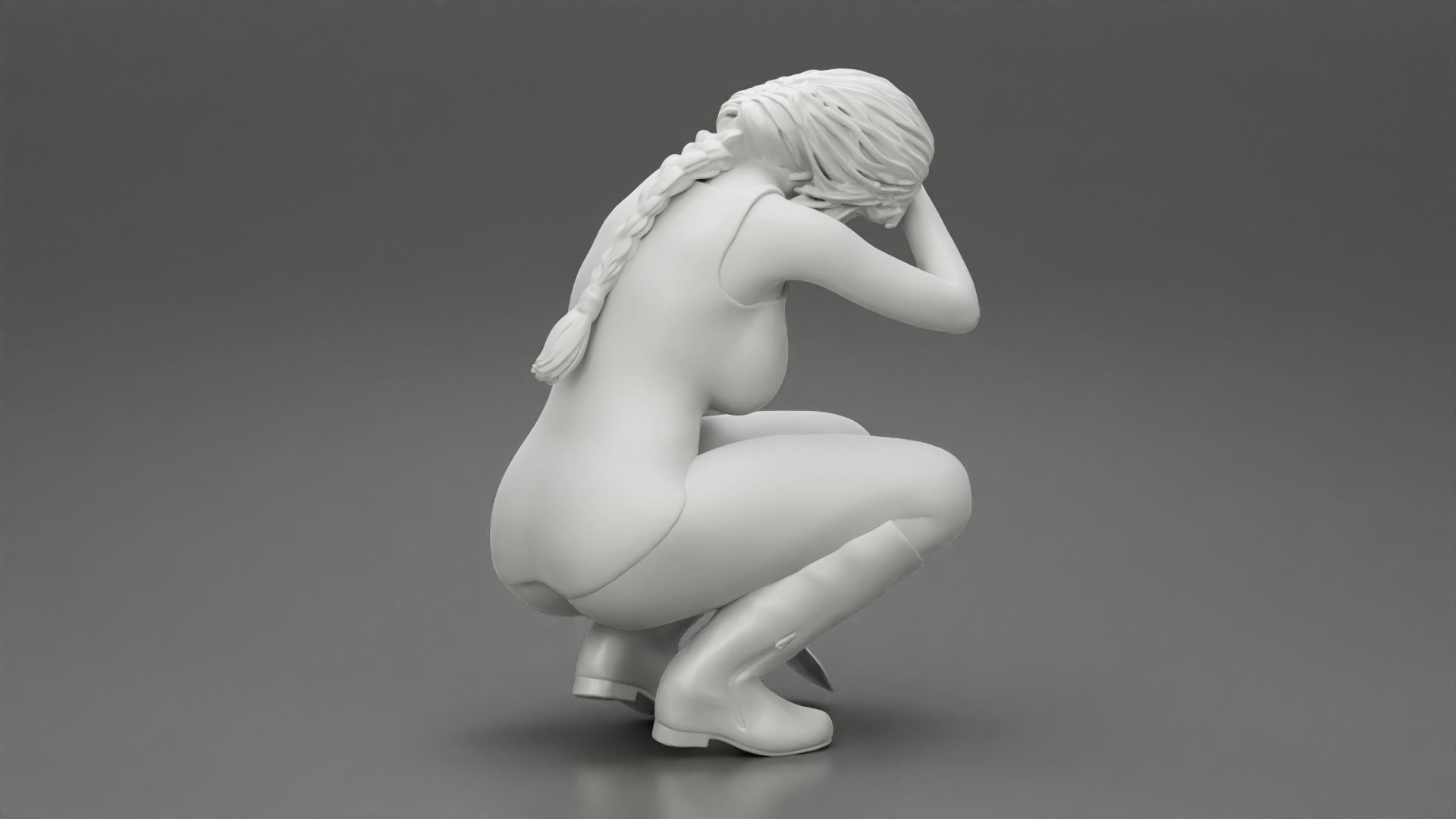 Tired woman Farmer digging soil using a small trowel sitting 3D print model_11