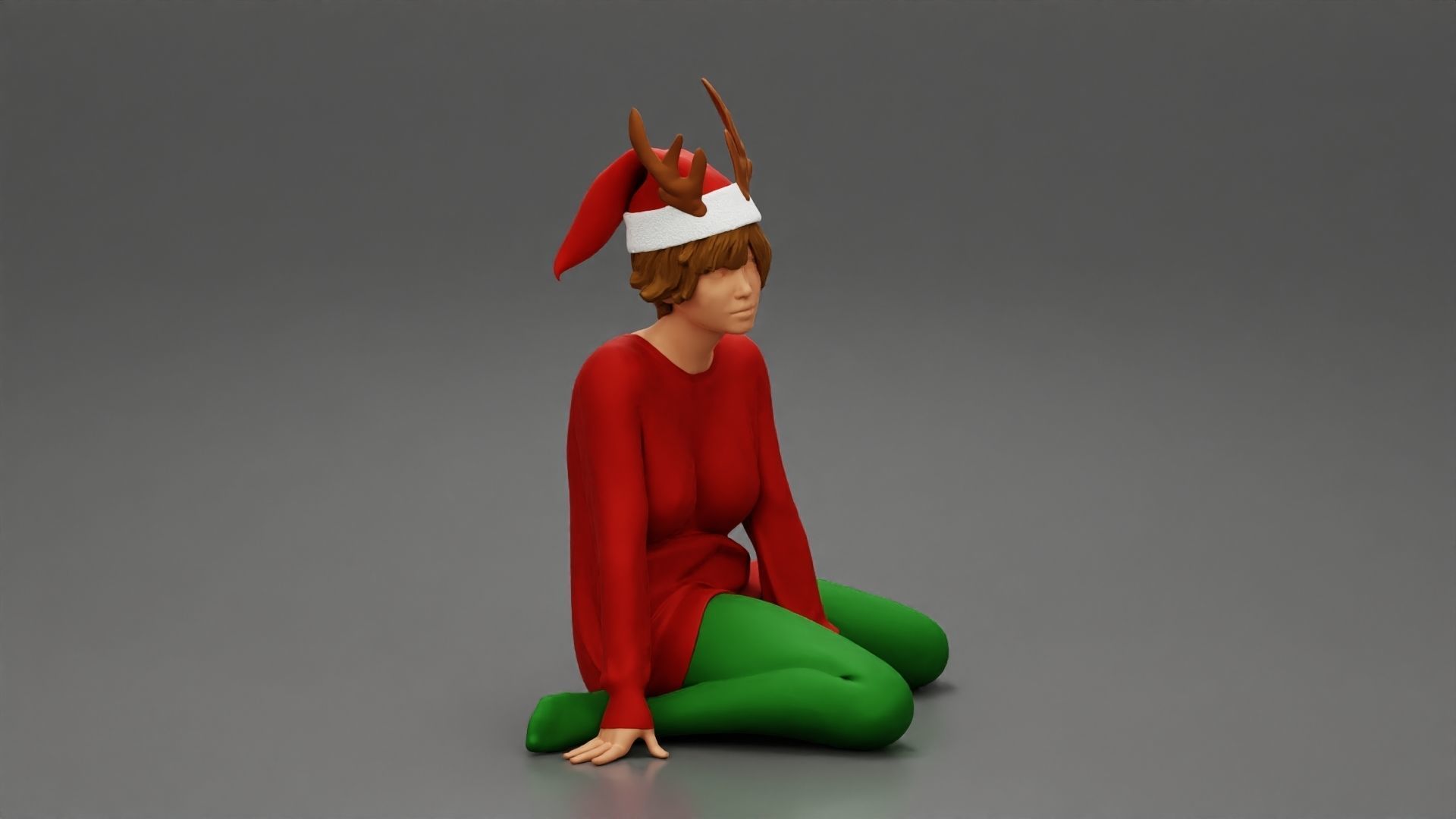 woman in a christmas outfit sitting near the tree new year 3D print model_1