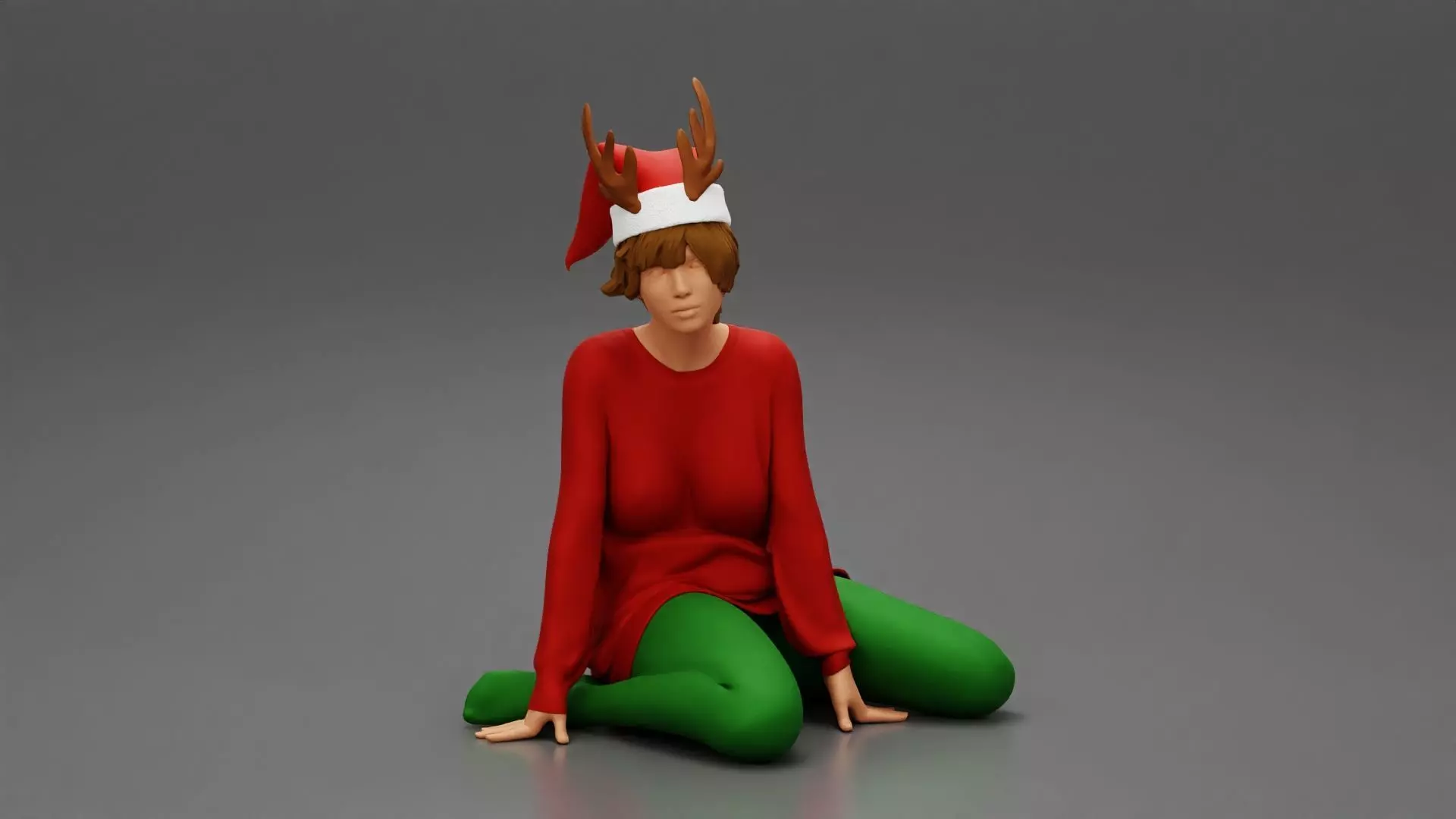 woman in a christmas outfit sitting near the tree new year 3D print model_0