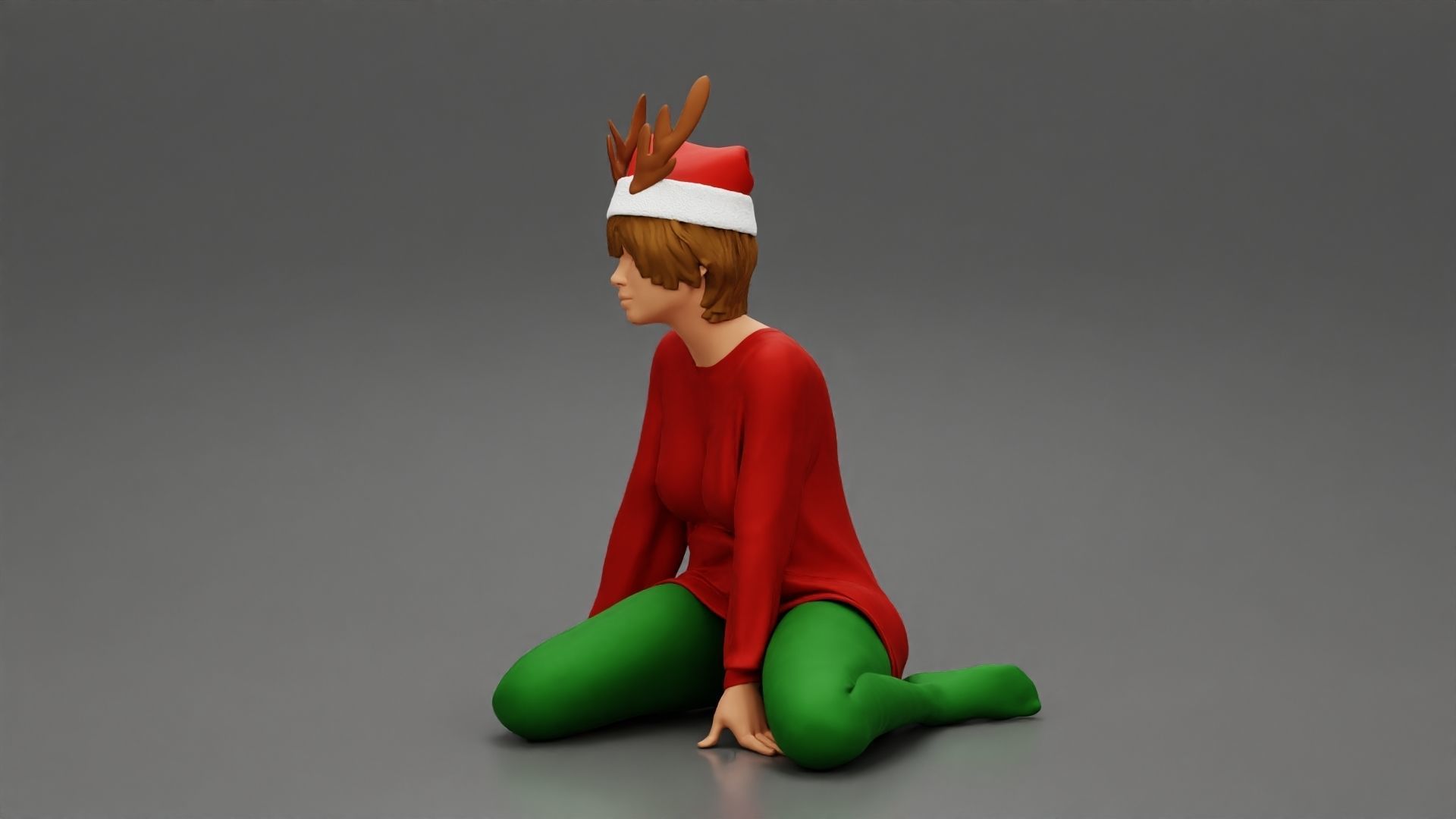 woman in a christmas outfit sitting near the tree new year 3D print model_8