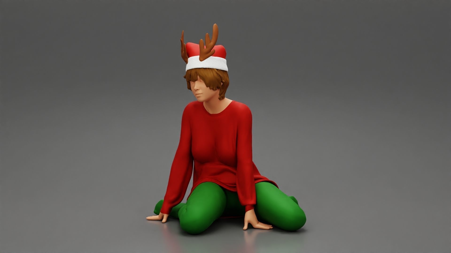 woman in a christmas outfit sitting near the tree new year 3D print model_9