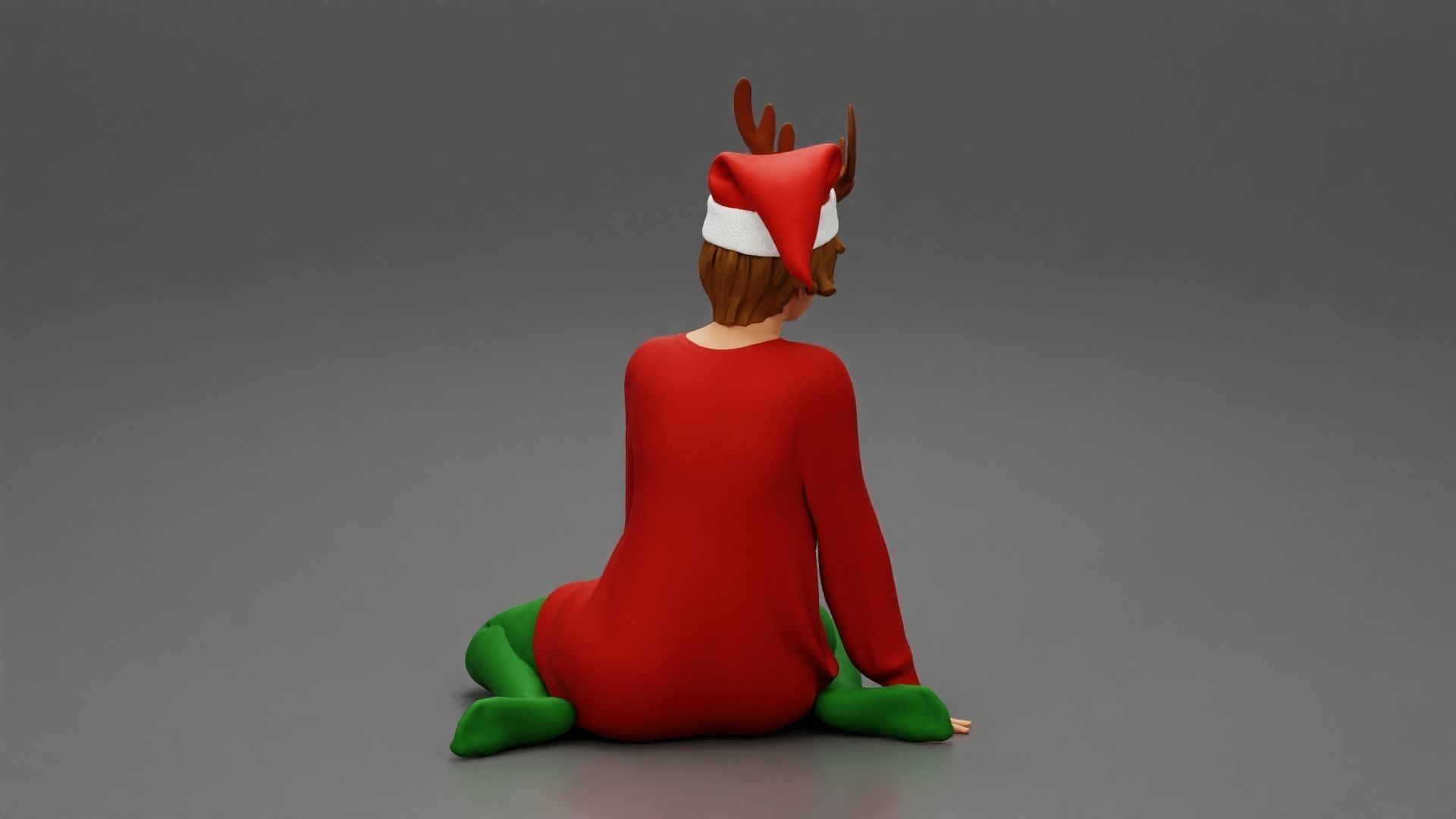 woman in a christmas outfit sitting near the tree new year 3D print model_4