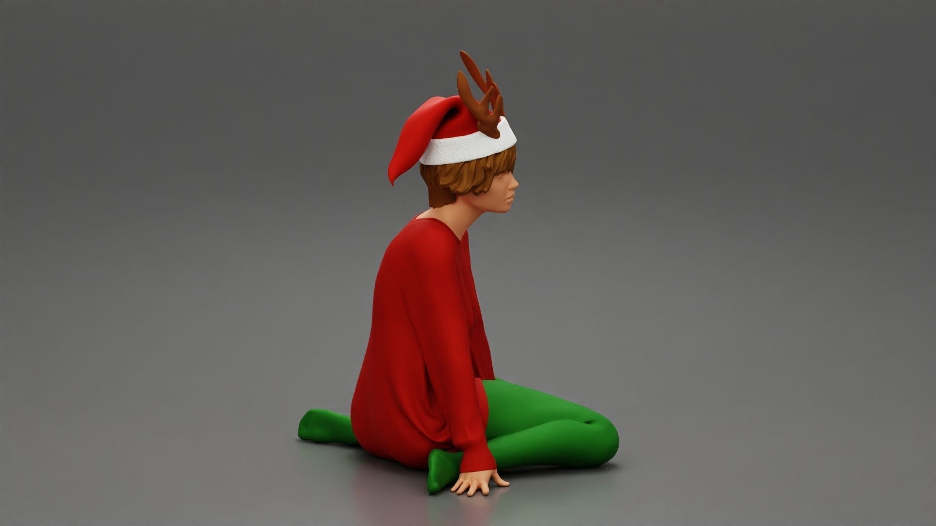 woman in a christmas outfit sitting near the tree new year 3D print model_2