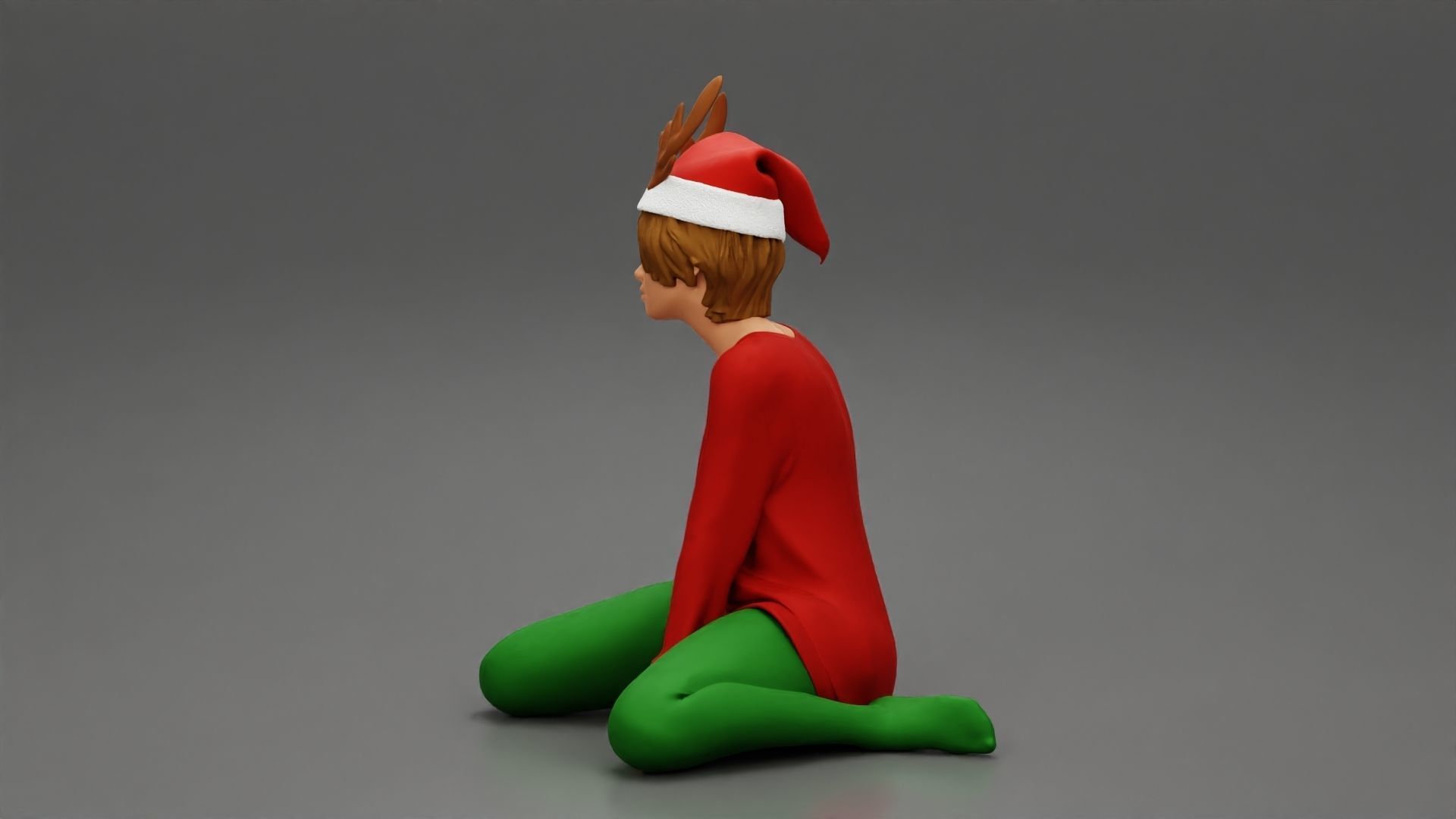 woman in a christmas outfit sitting near the tree new year 3D print model_7