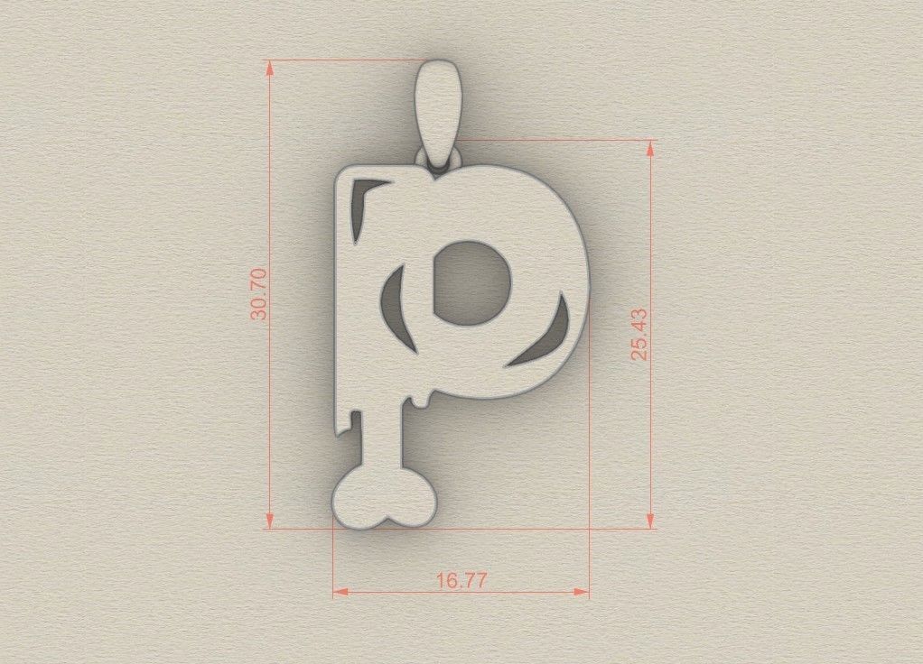 Model 967 P Zombie Initial Letter Alphabet Pendant 3D print model_5