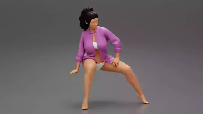 Attractive Woman sitting in shirt and underwear