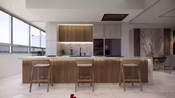 kitchen and living room