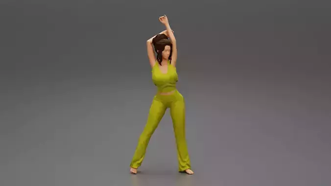 Young Girl wearing pants and mini shirt with Hands up