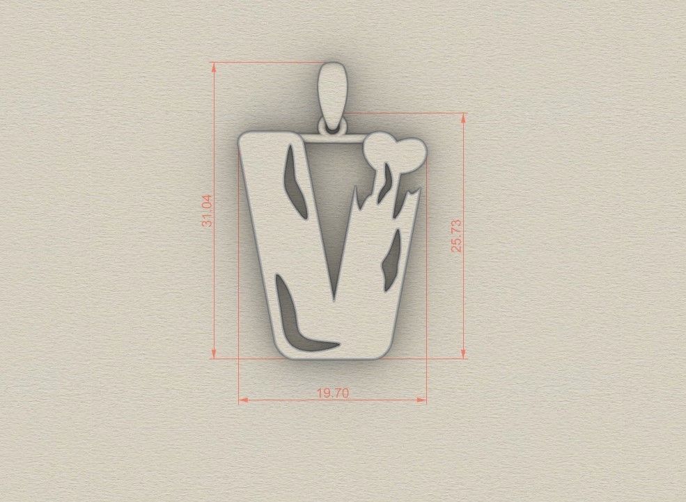 Model 972 V Zombie Initial Letter Alphabet Pendant 3D print model_5