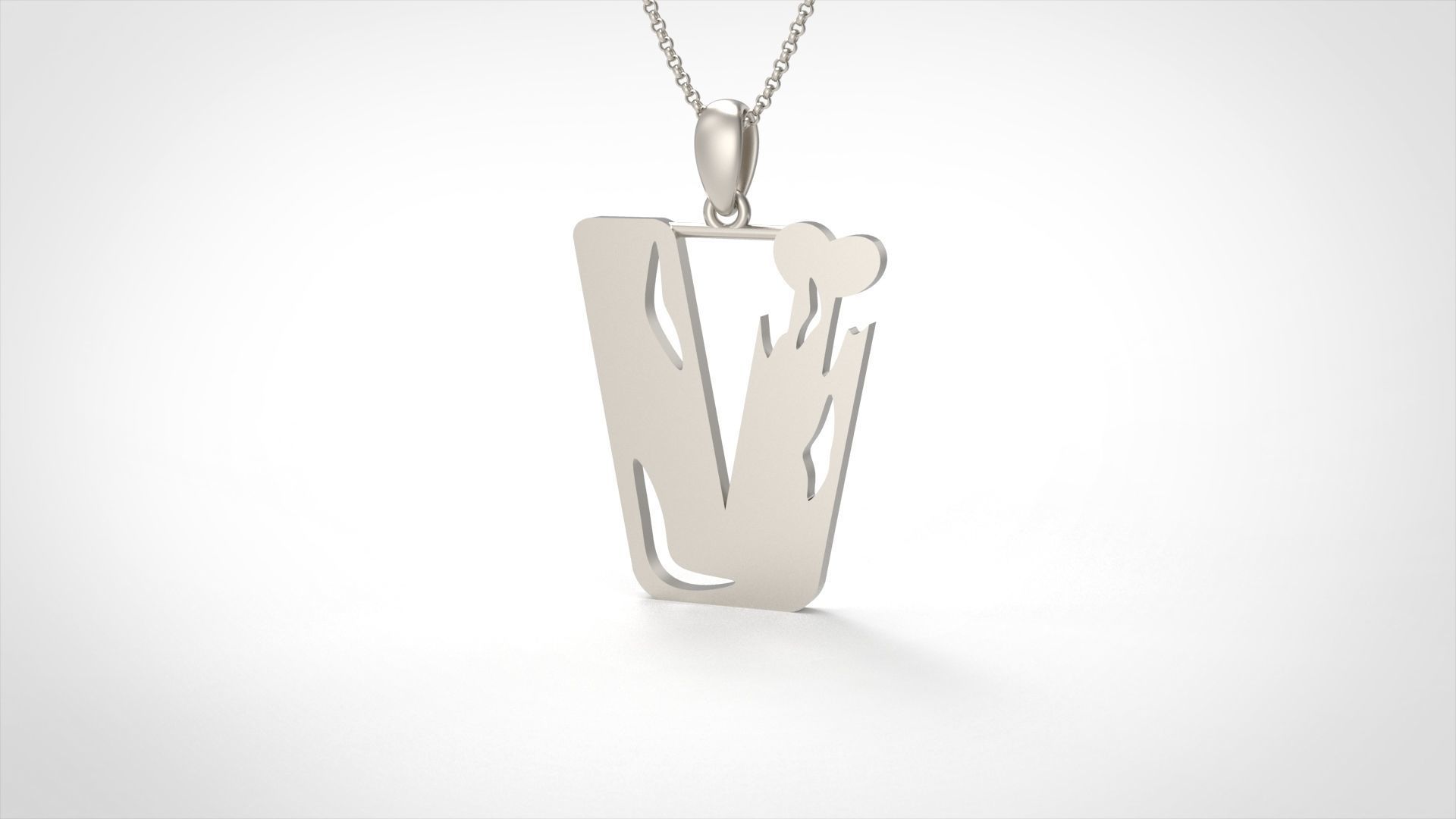 Model 972 V Zombie Initial Letter Alphabet Pendant 3D print model_4