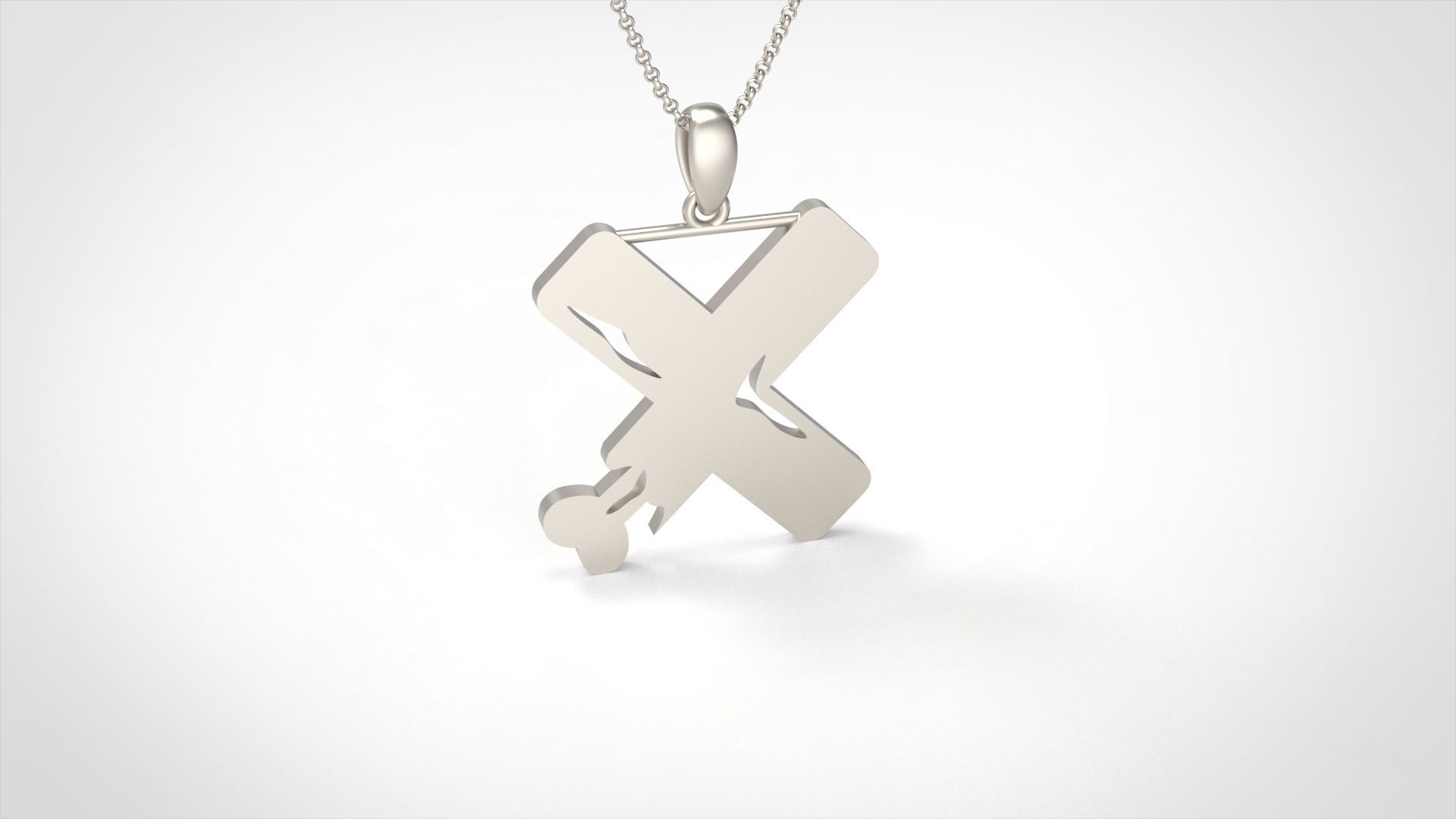 Model 976 X Zombie Initial Letter Alphabet Pendant 3D print model_2