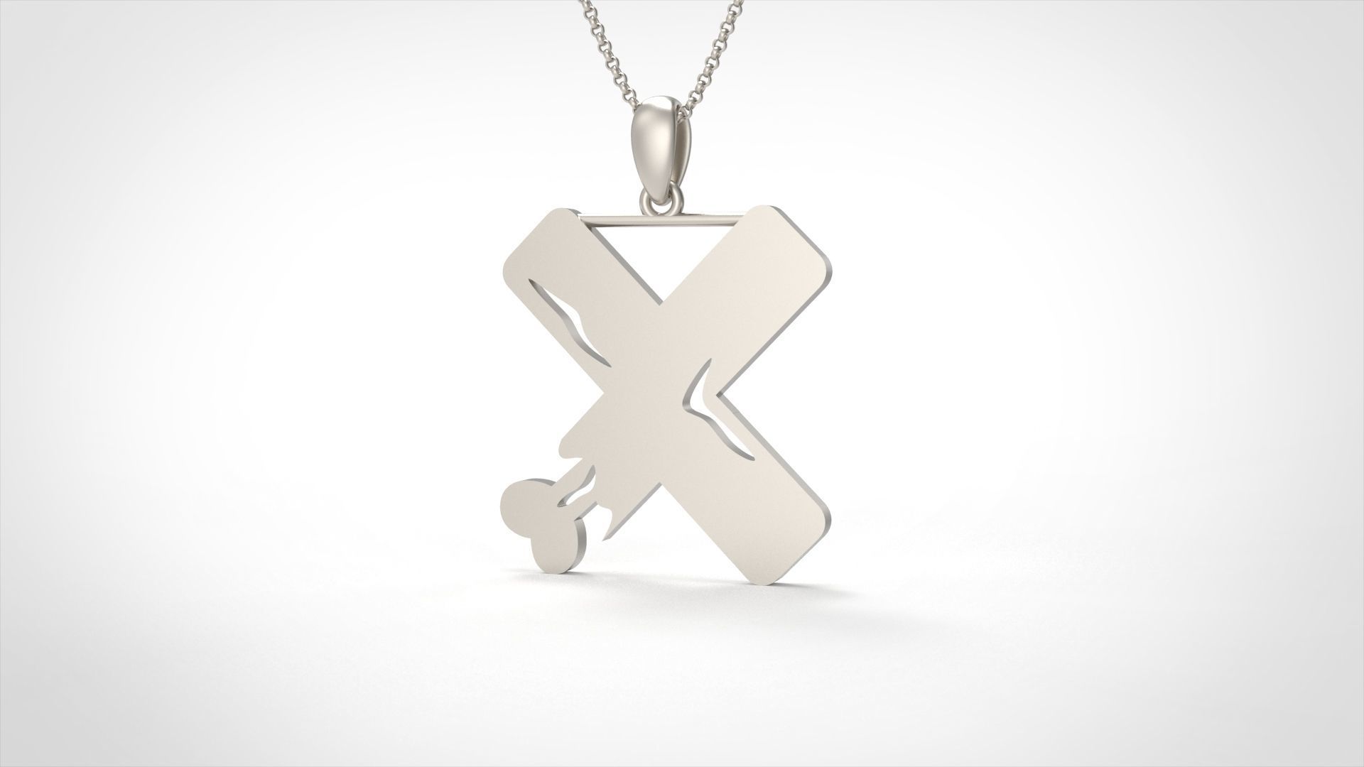 Model 976 X Zombie Initial Letter Alphabet Pendant 3D print model_4