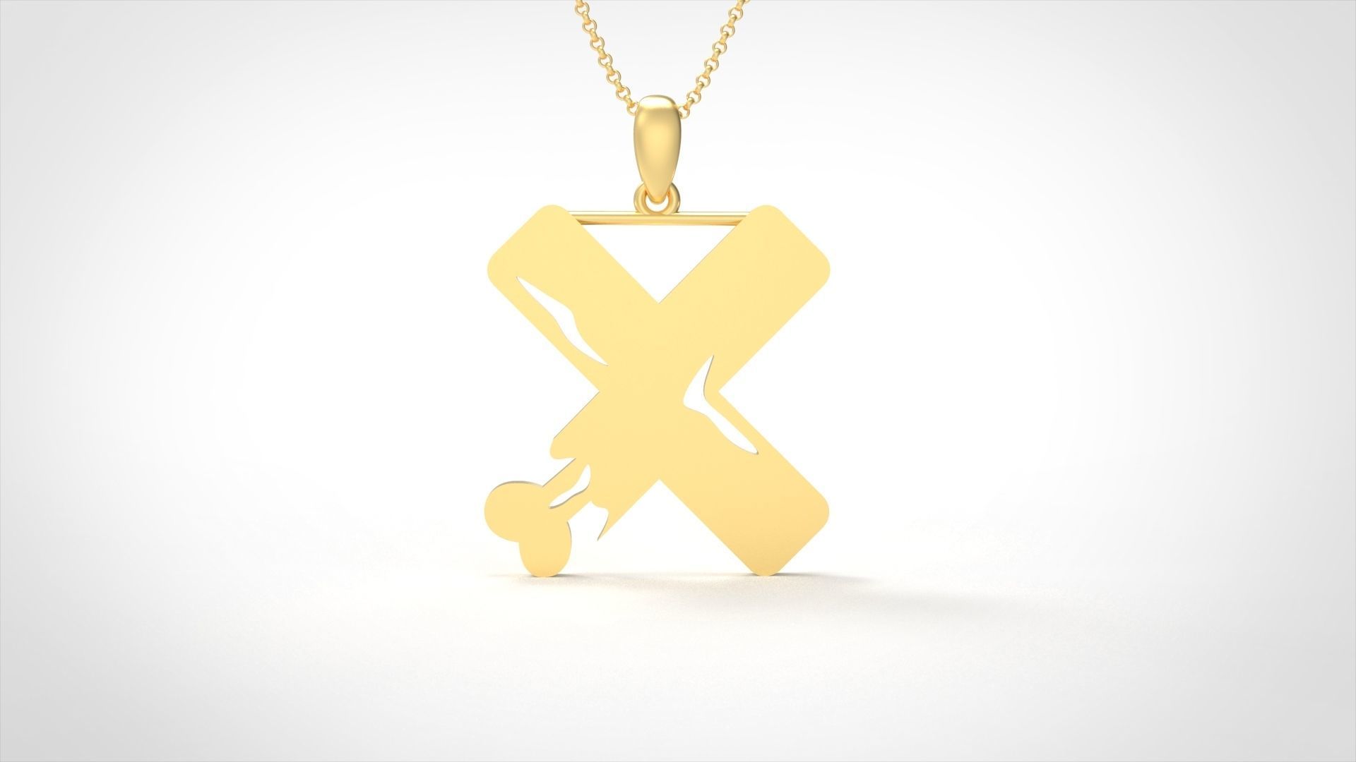 Model 976 X Zombie Initial Letter Alphabet Pendant 3D print model_3