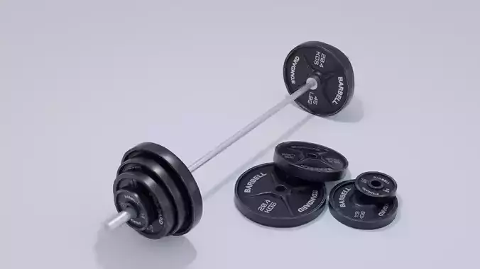 Barbell with 4K and 2K Textures Low-poly 3D model