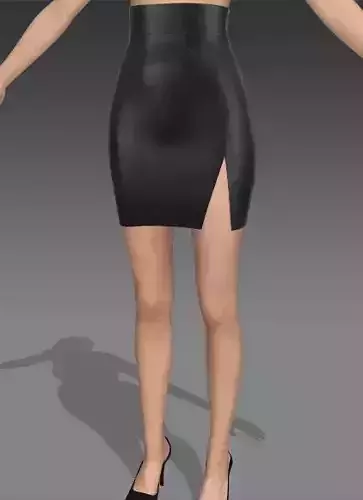 LEATHER BLACK SKIRT SLIT DETAIL MODERN LOOK