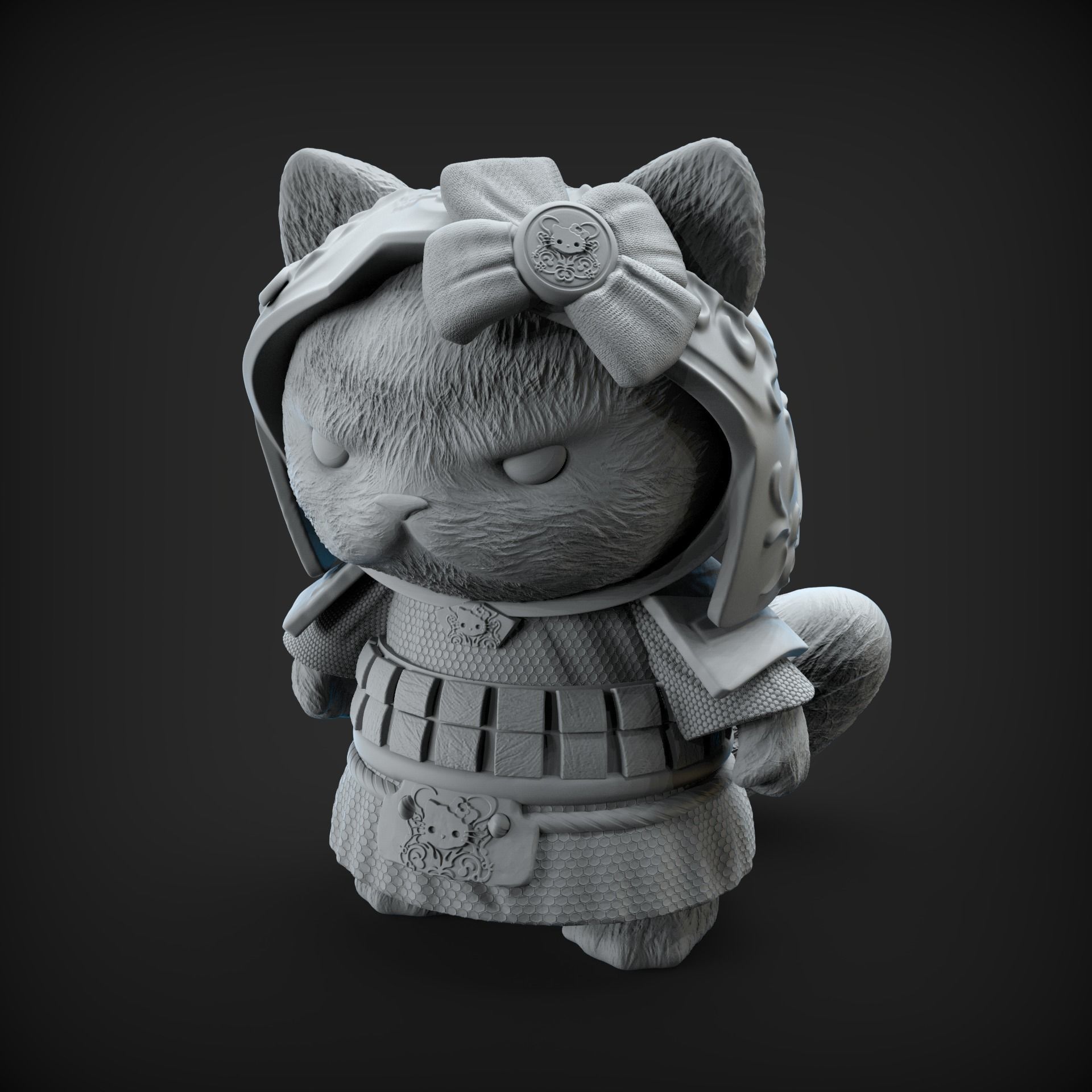 Hello Kitty samurai 3D print model_3
