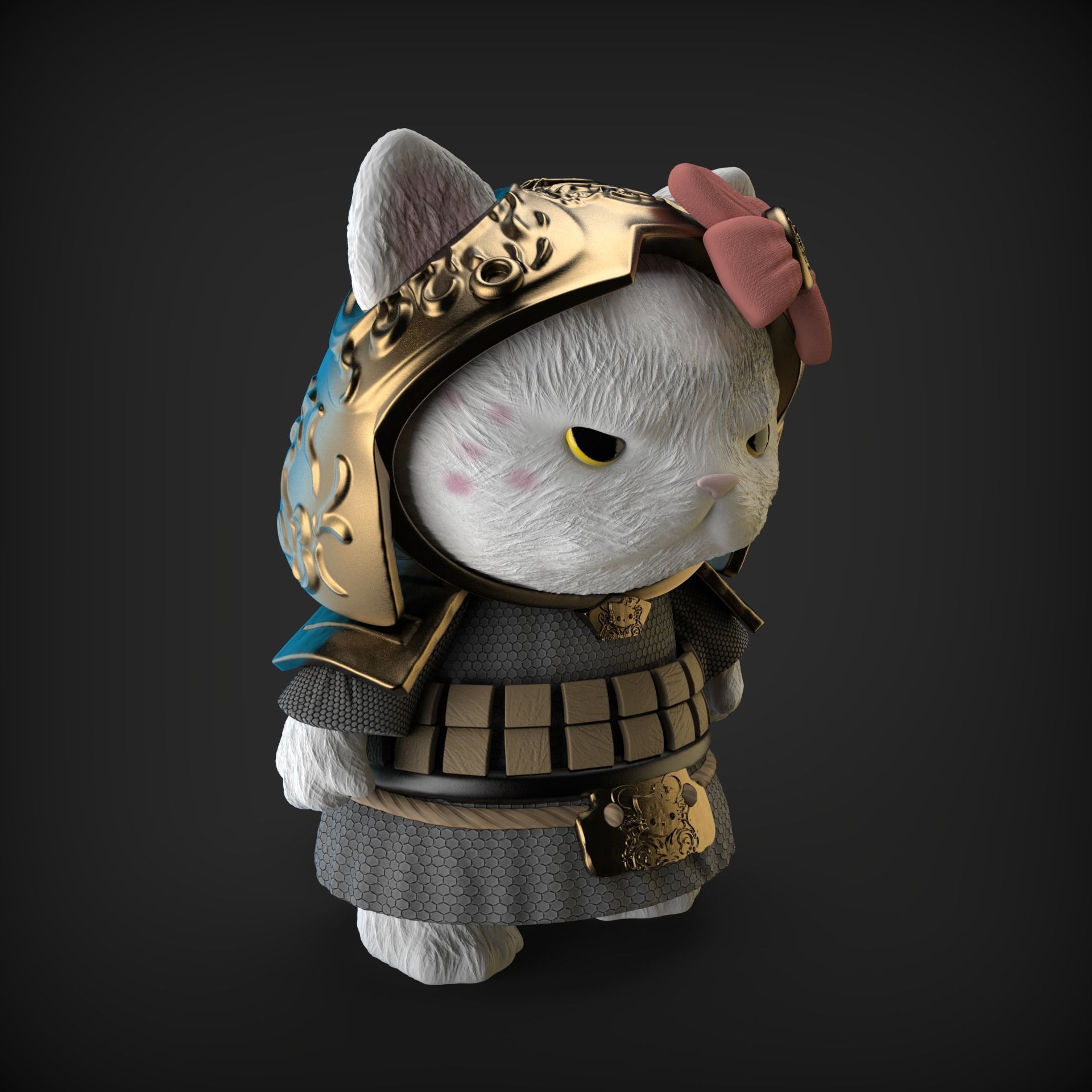 Hello Kitty samurai 3D print model_2