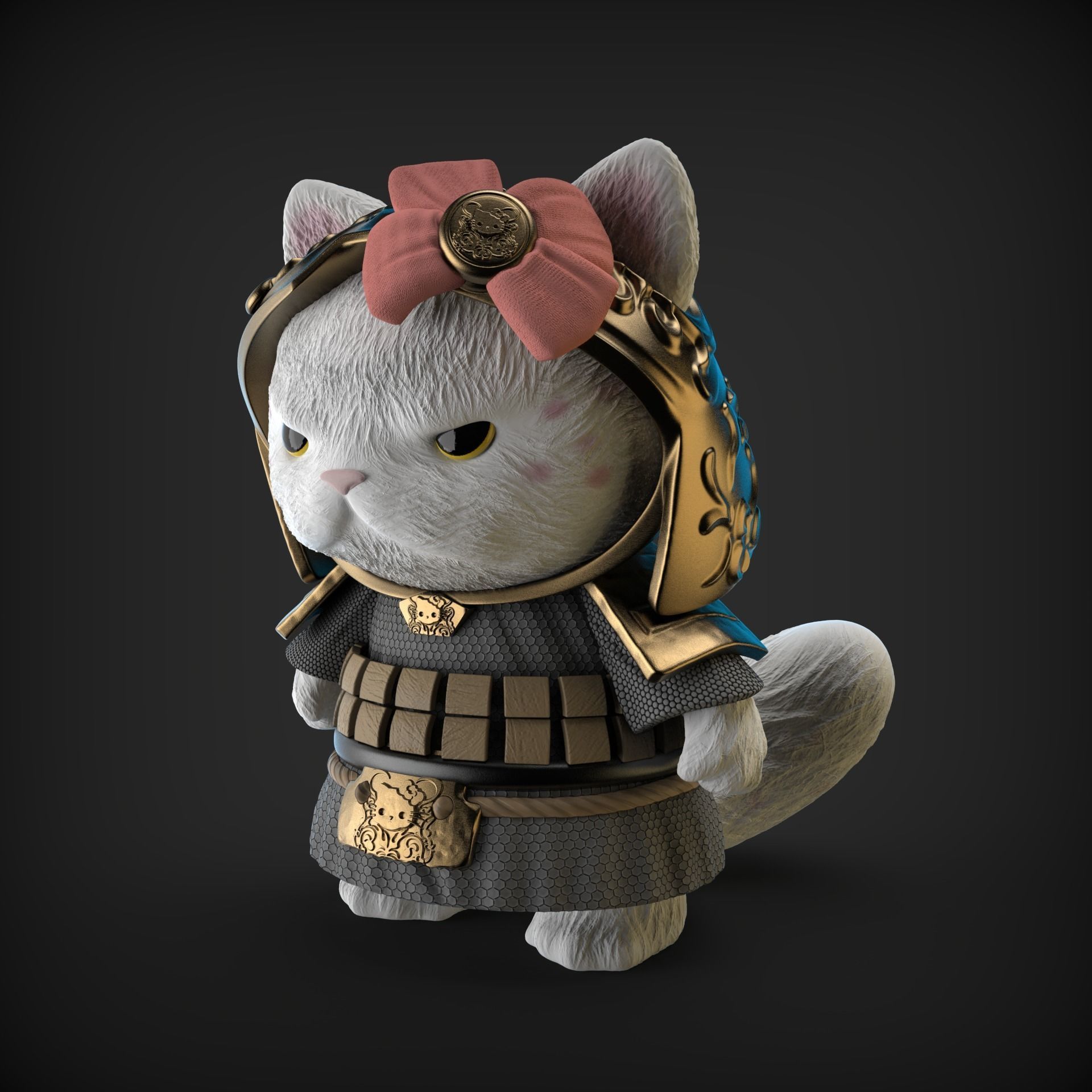 Hello Kitty samurai 3D print model_1
